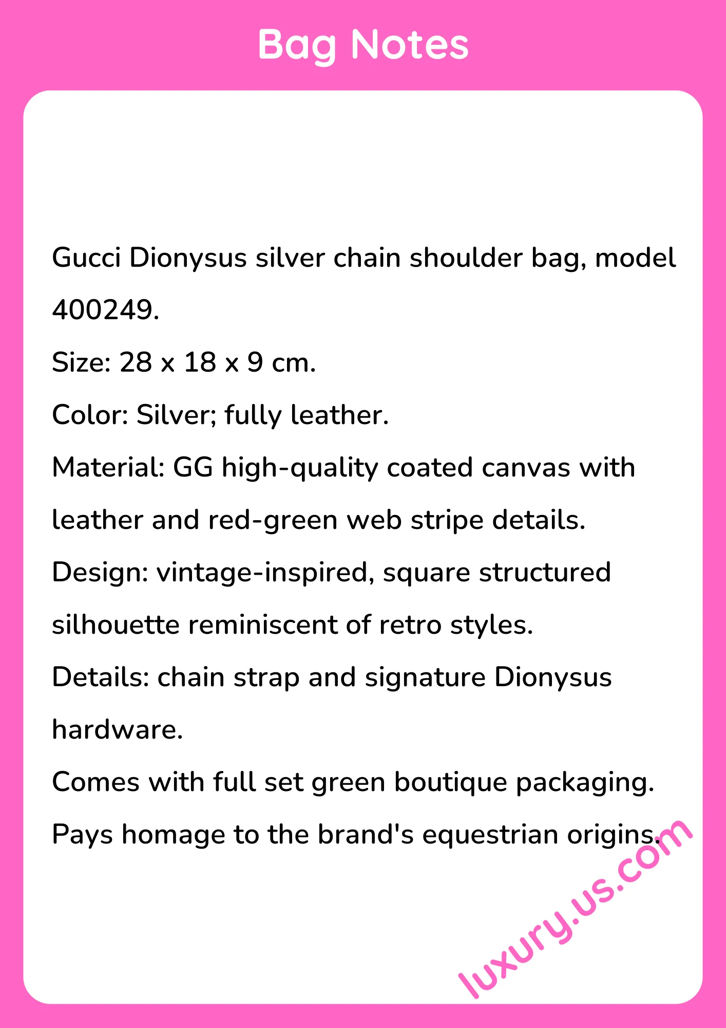 Gucci Dionysus 400249 Silver 28cm 28x18x9 cm - short_description_image1