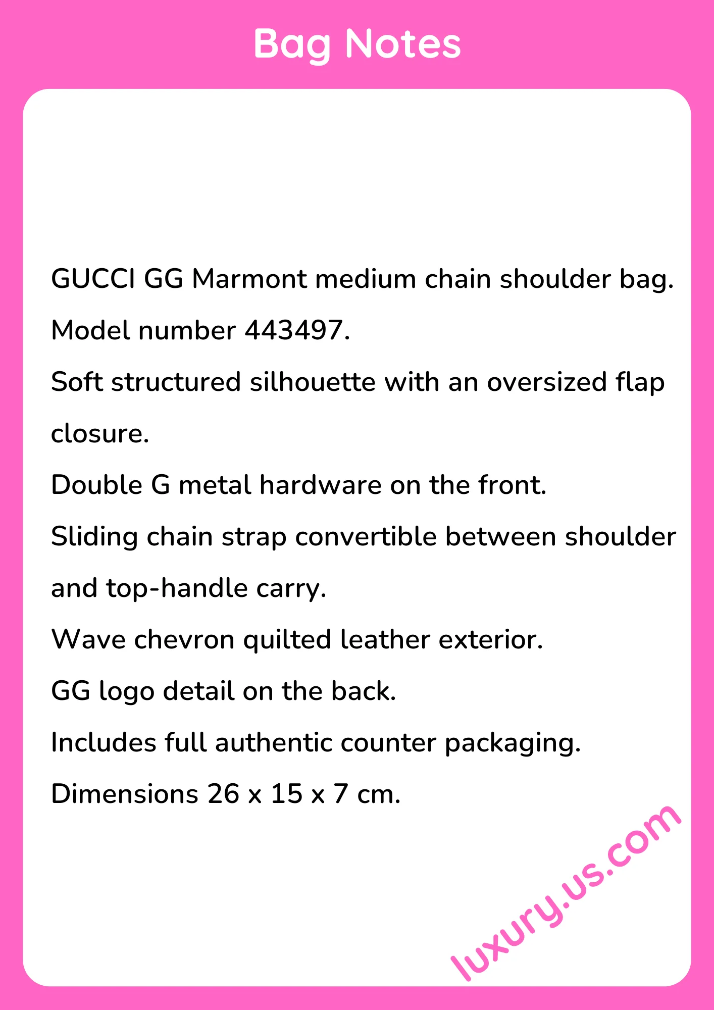 Gucci GG Marmont Medium Chain Shoulder Bag 26 x 15 x 7 cm - short_description_image1