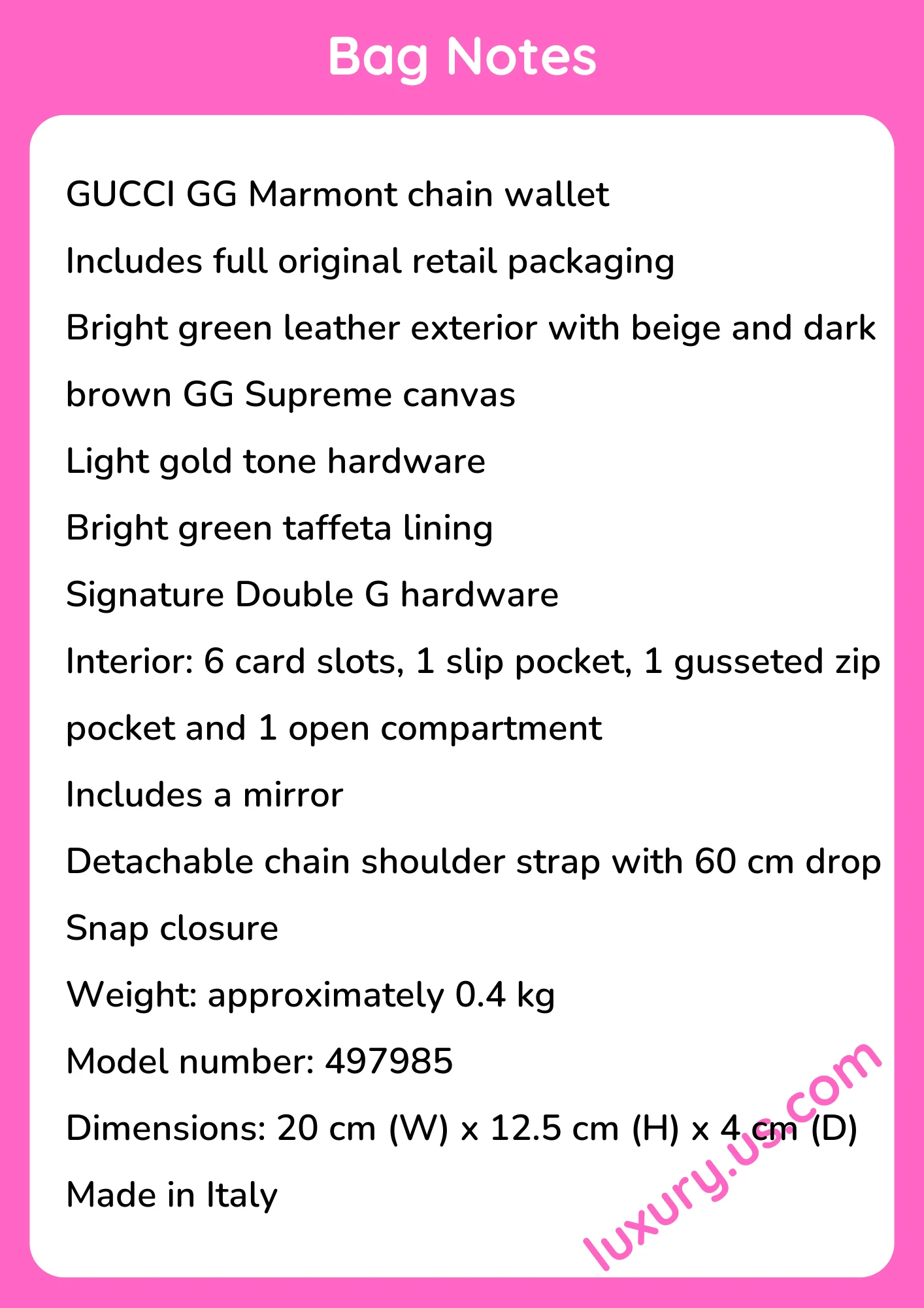 Gucci GG Marmont chain wallet 20 x 12.5 x 4 cm - short_description_image1