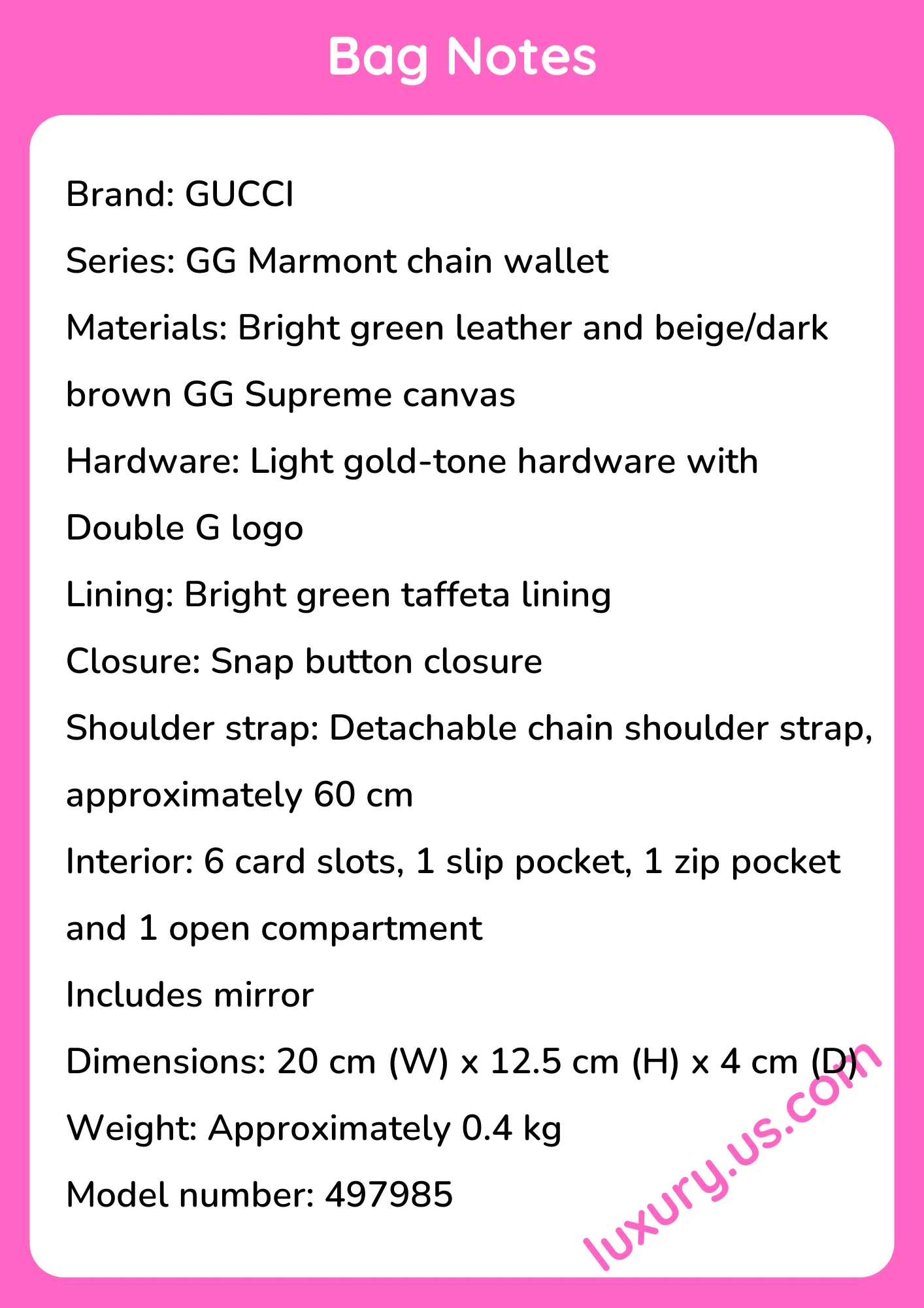 Gucci GG Marmont Chain Wallet 20 x 12.5 x 4 cm - short_description_image1