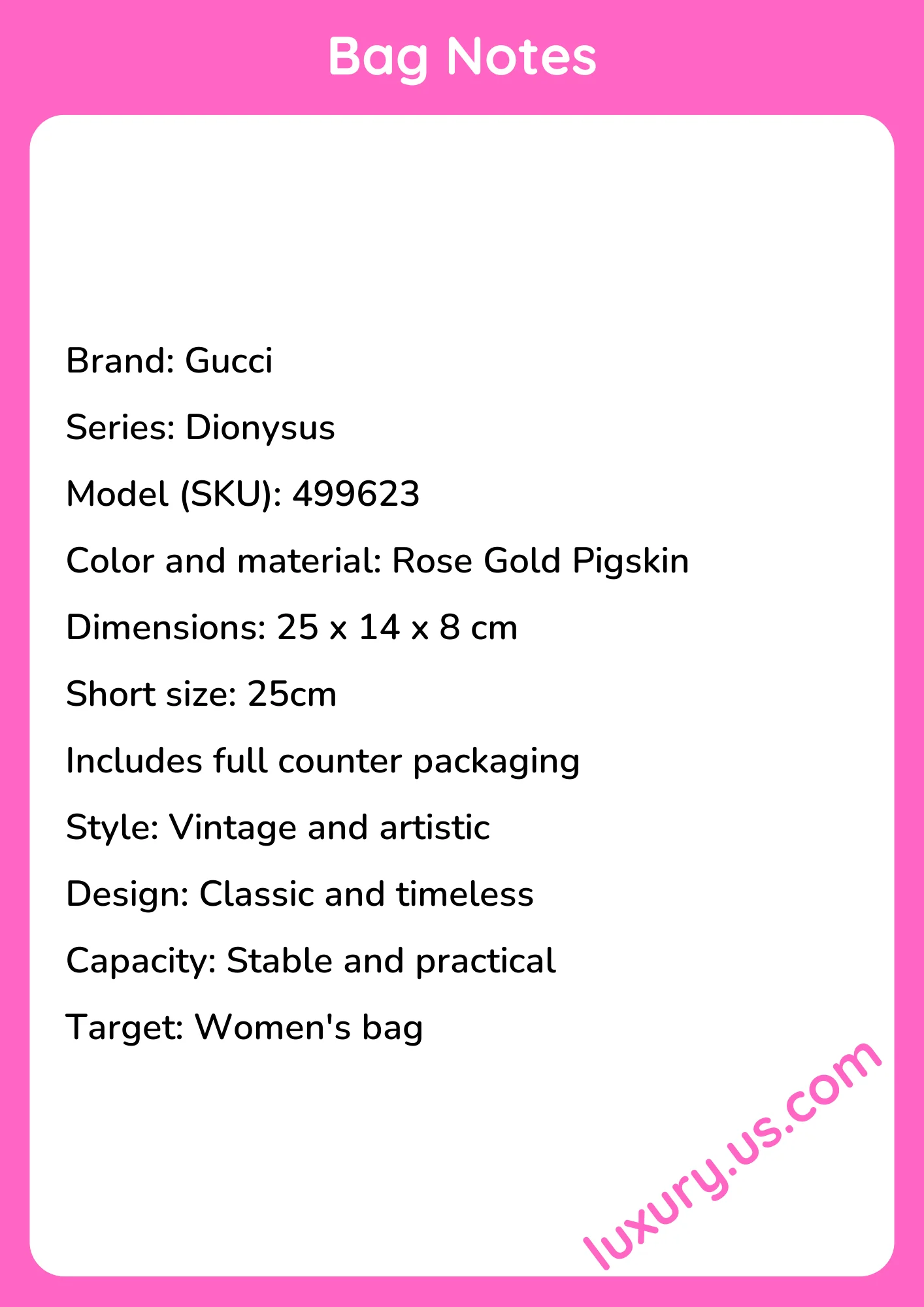 Gucci Dionysus 499623 Rose Gold Pigskin 25cm 25x14x8 cm Gucci Dionysus 499623 Rose Gold Pigskin 25cm 25x14x8 cm - short_description_image1