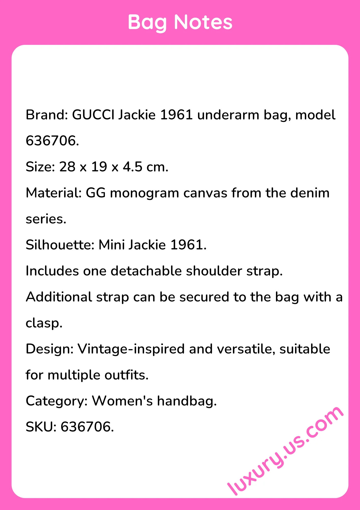 Gucci Jackie 1961 Underarm Bag 636706 28x19x4.5 cm - short_description_image1
