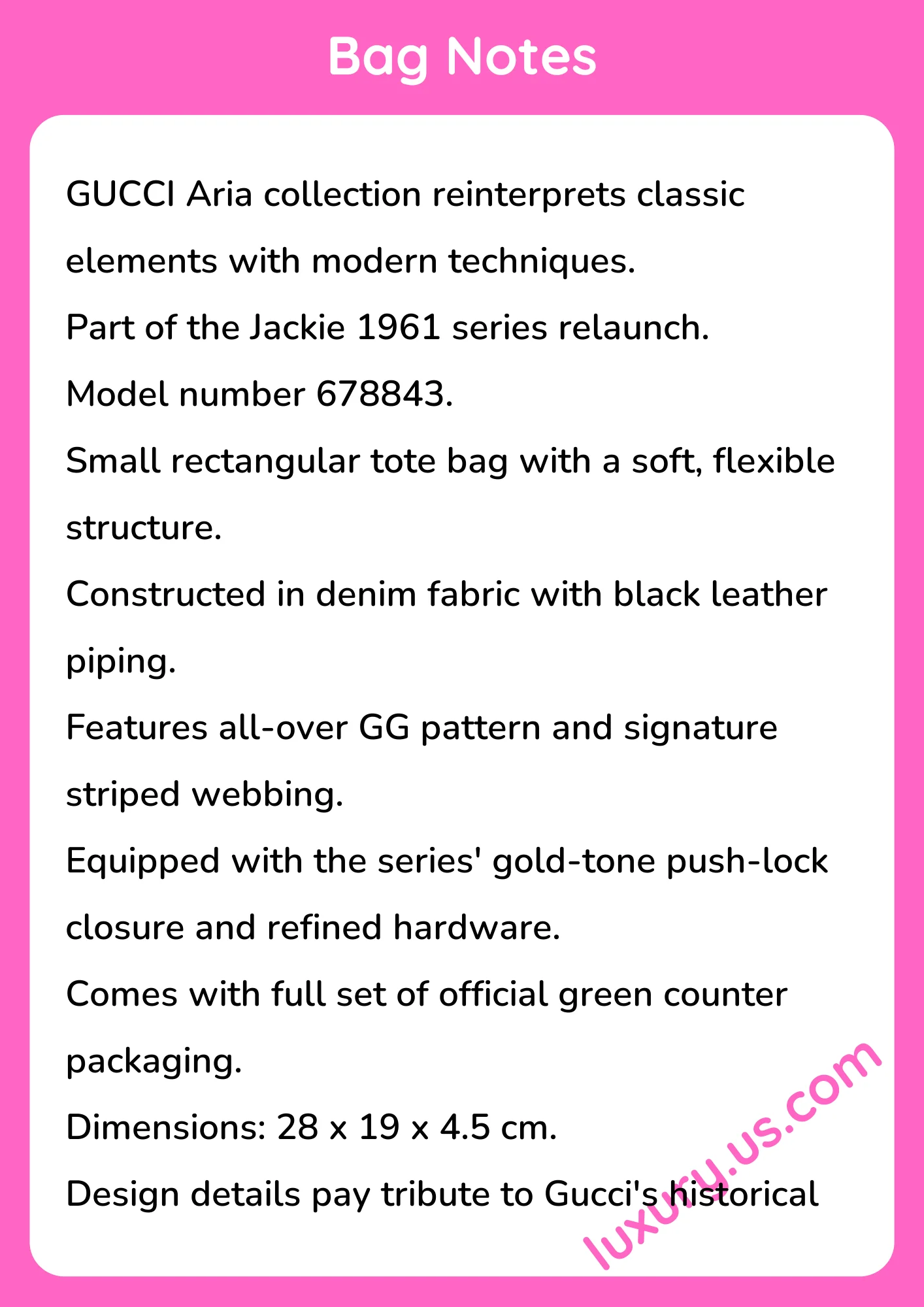 Gucci Jackie Small Rectangular Tote 678843 28x19x4.5 cm - short_description_image1