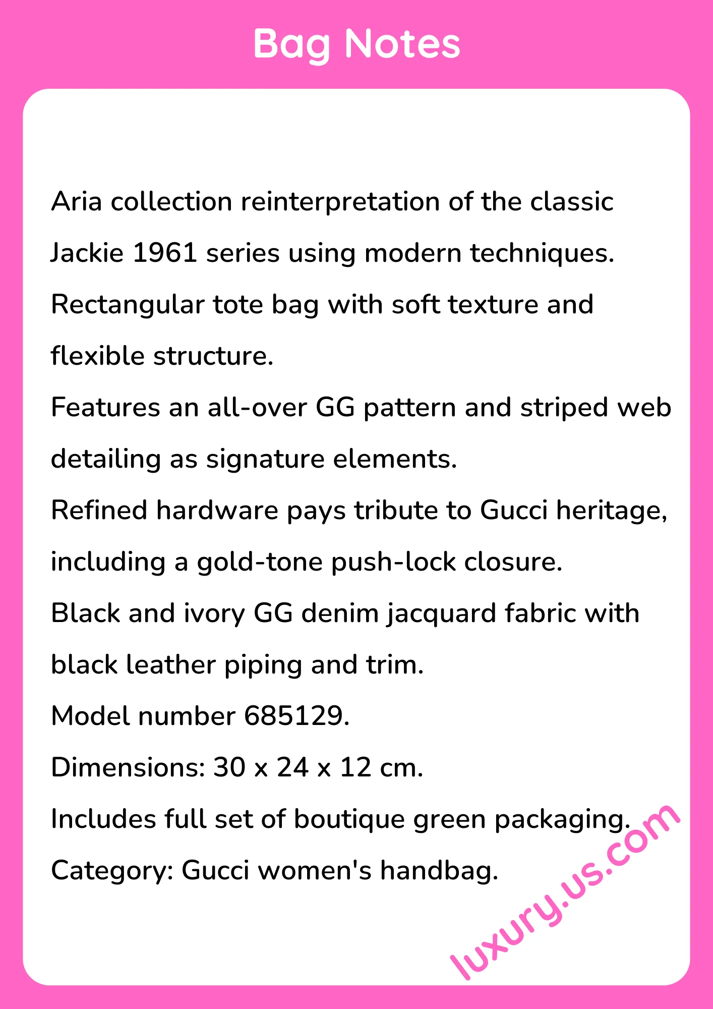 Gucci Jackie Rectangular Tote Bag 685129 30x24x12 cm - short_description_image1