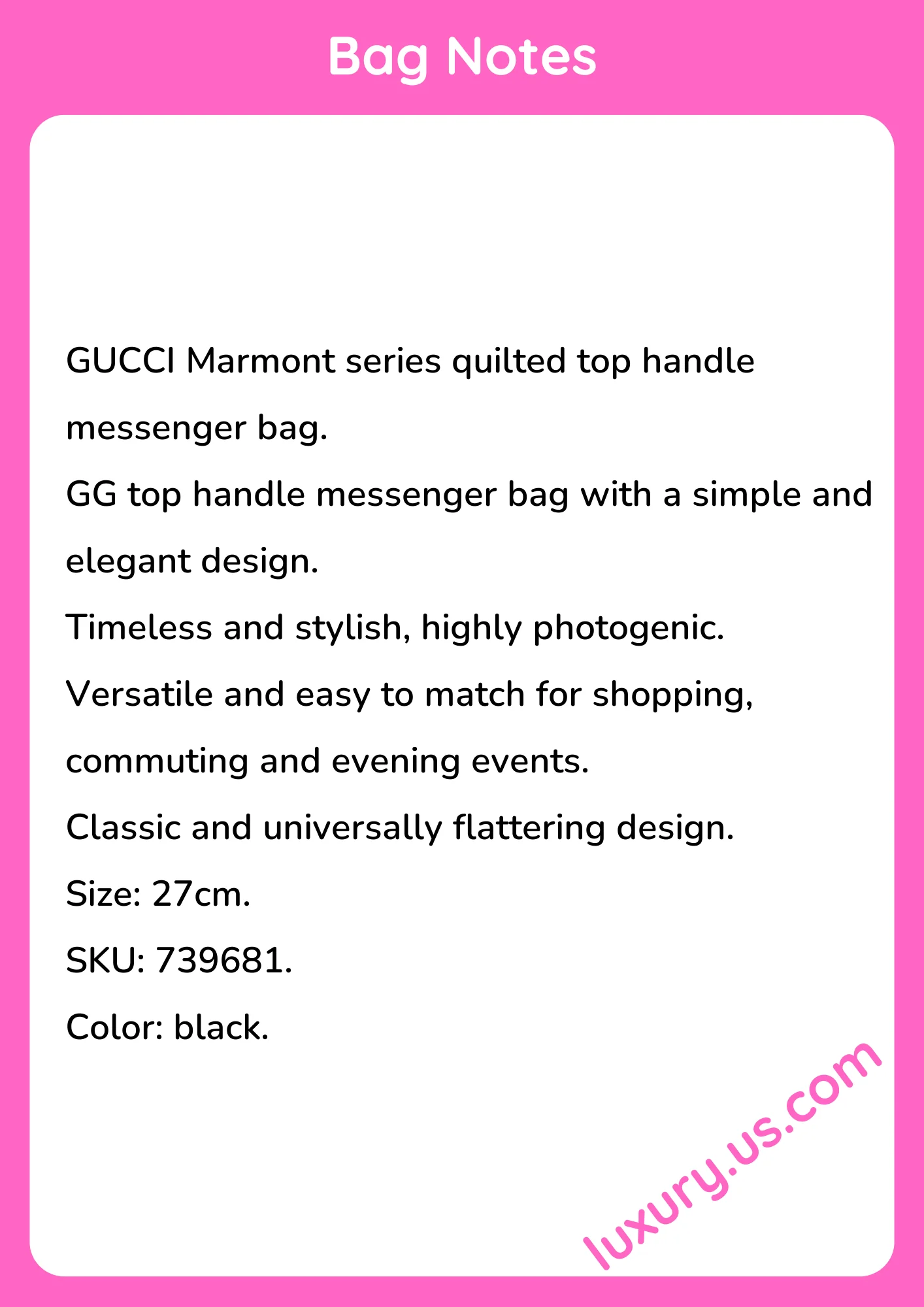 Gucci Marmont Quilted Top Handle Messenger Bag 27cm - short_description_image1