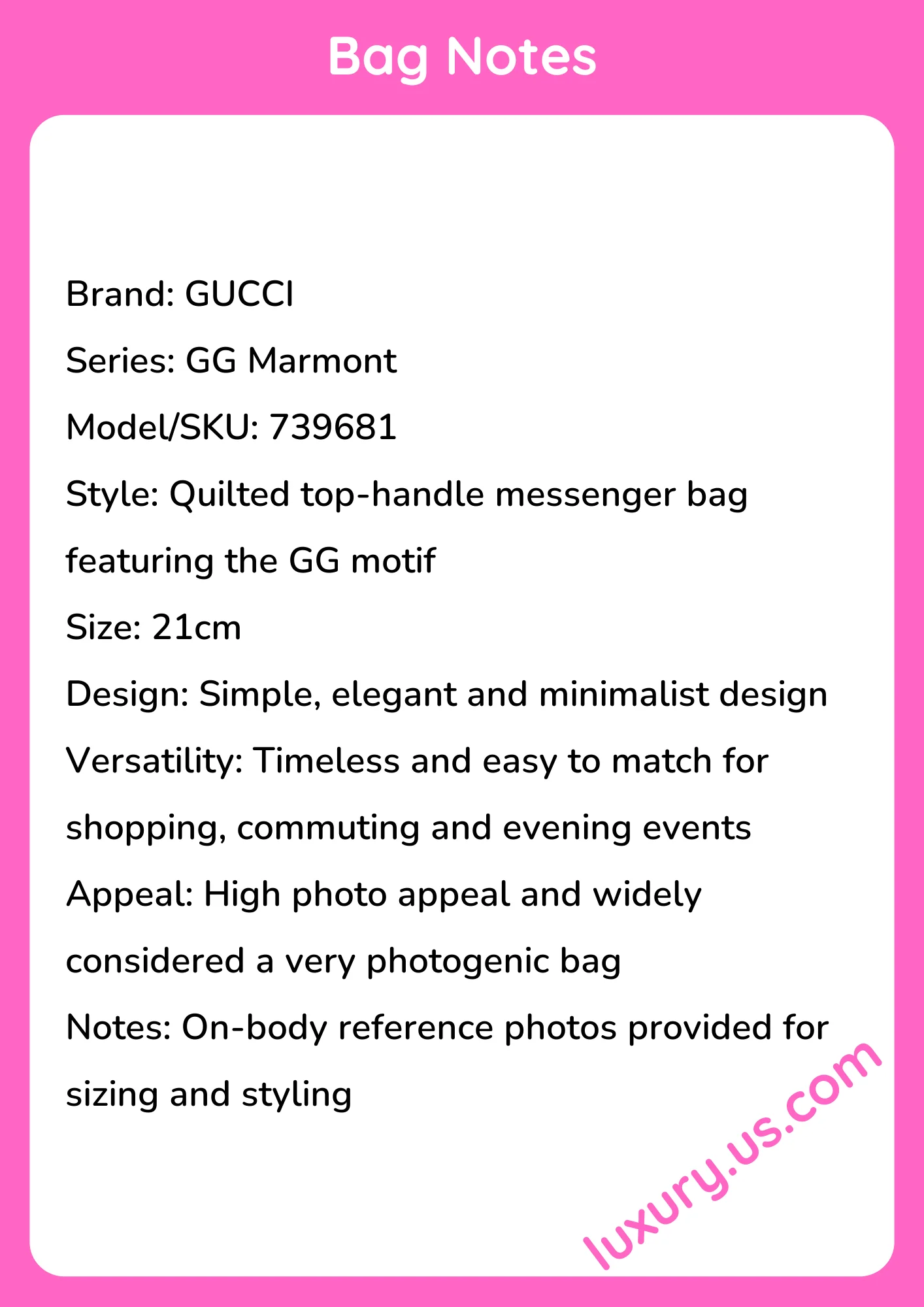 Gucci GG Marmont Quilted Top Handle Messenger Bag 21cm - short_description_image1