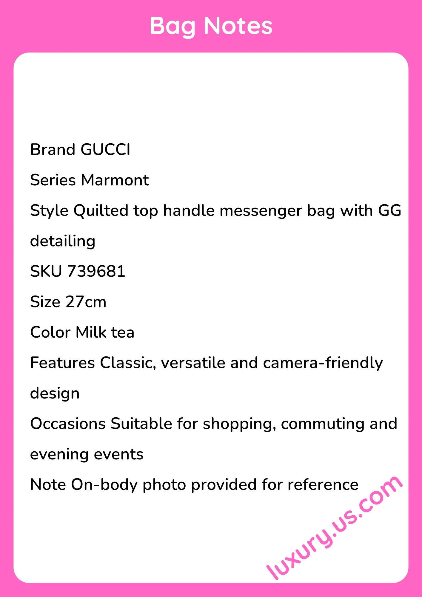 Gucci Marmont Quilted Top Handle Messenger Bag 27cm - short_description_image1