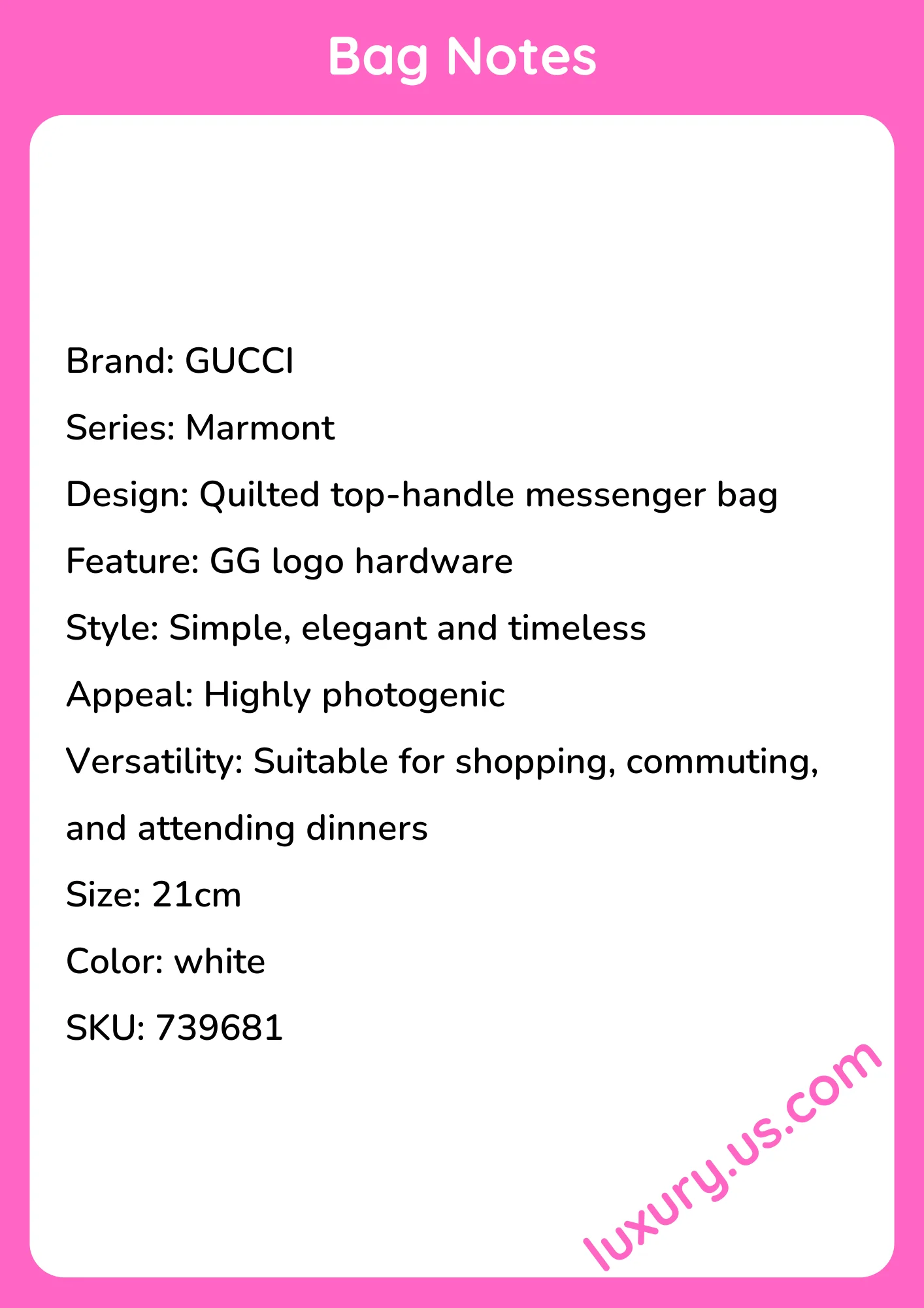 Gucci Marmont Quilted Top Handle Messenger Bag 21cm - short_description_image1