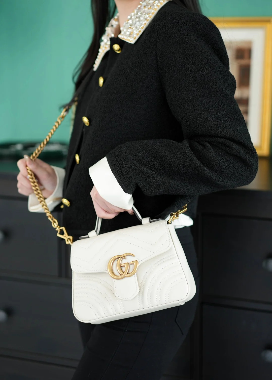 Gucci Marmont Quilted Top Handle Messenger Bag 21cm Gucci Marmont Quilted Top Handle Messenger Bag 21cm - description_image4