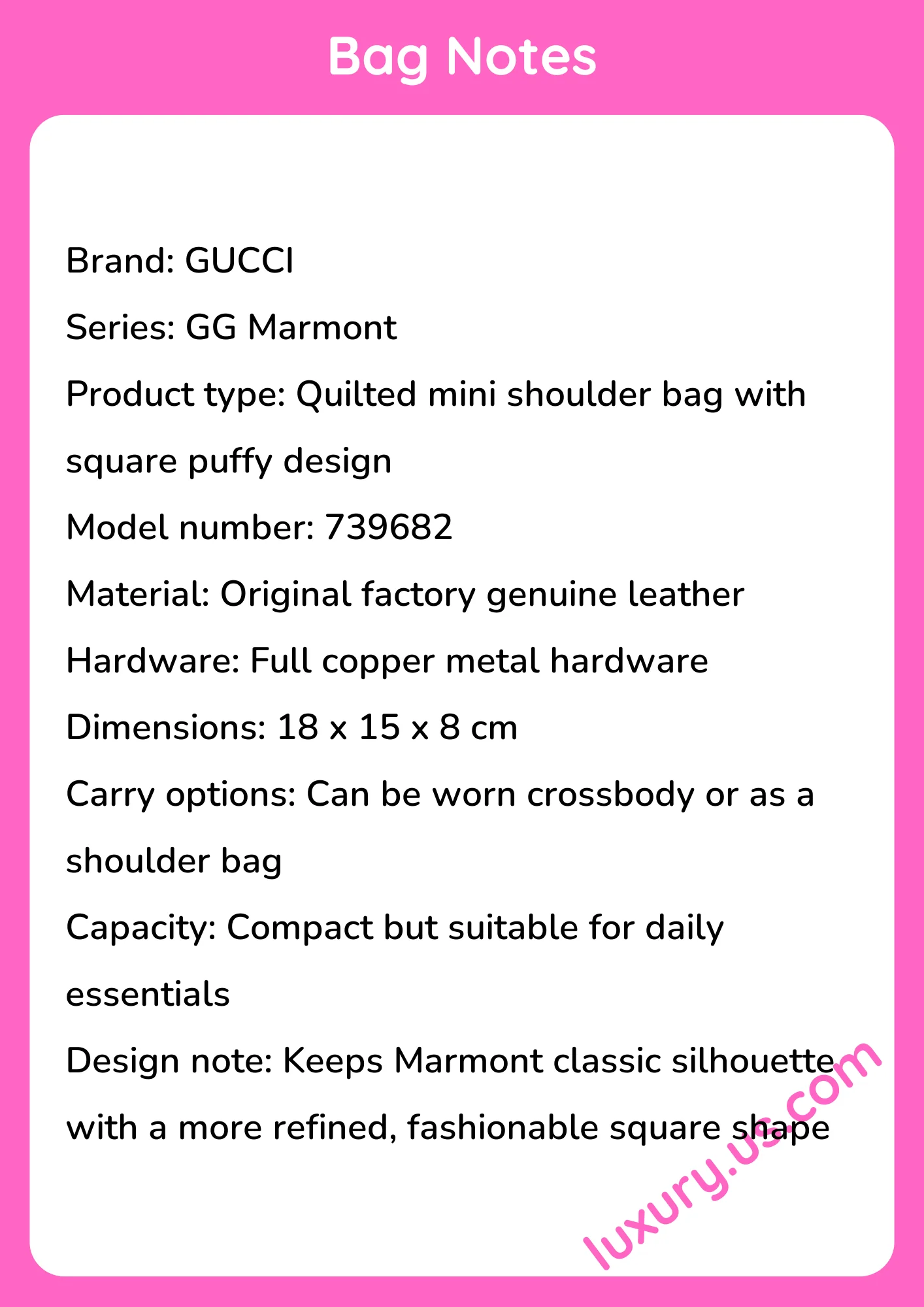 Gucci GG Marmont Quilted Mini Shoulder Bag 739682 18x15x8 cm - short_description_image1