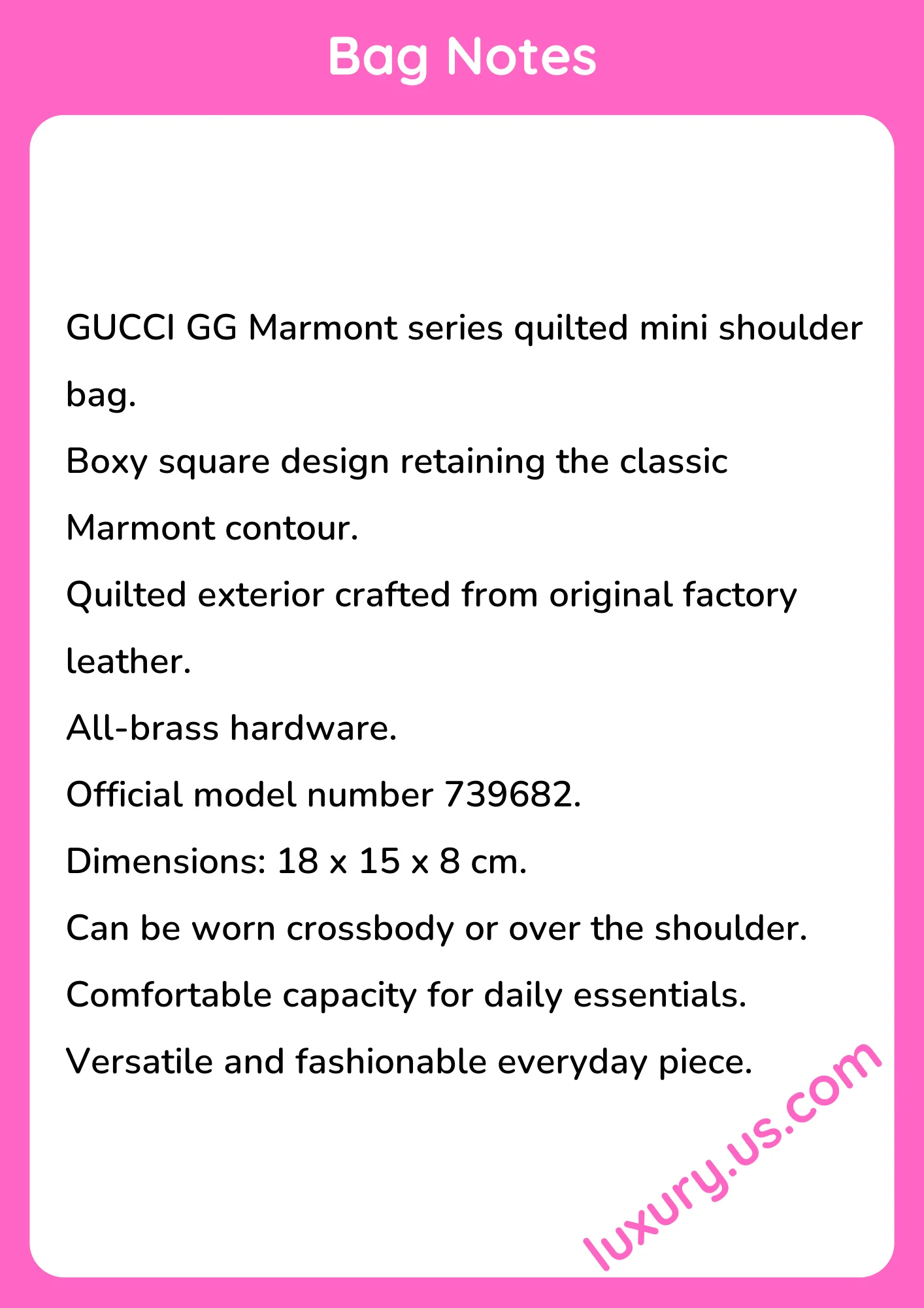 Gucci GG Marmont Quilted Mini Shoulder Bag Boxy Square Design 18x15x8 cm - short_description_image1