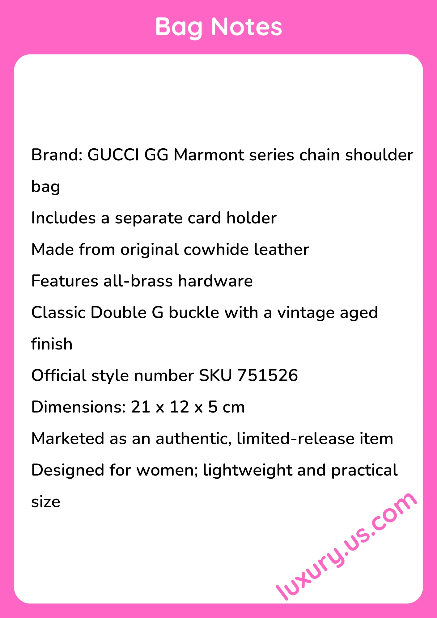 Gucci GG Marmont Chain Shoulder Bag with Card Holder 751526 21x12x5 cm - short_description_image1