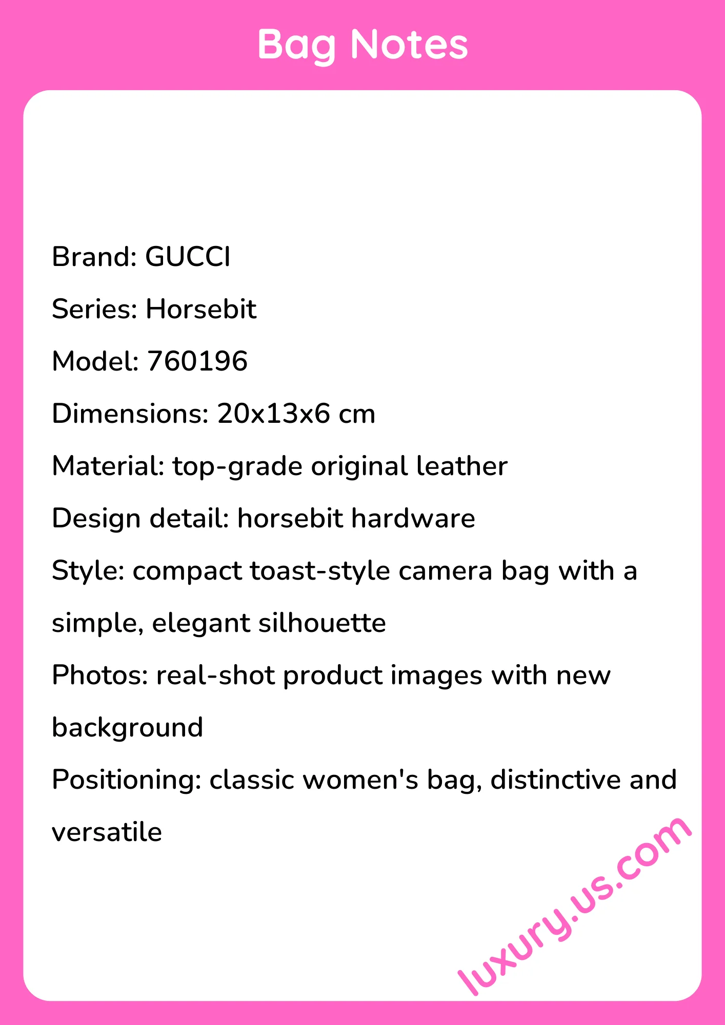 Gucci Horsebit Camera Bag Model 760196 20x13x6 cm - short_description_image1
