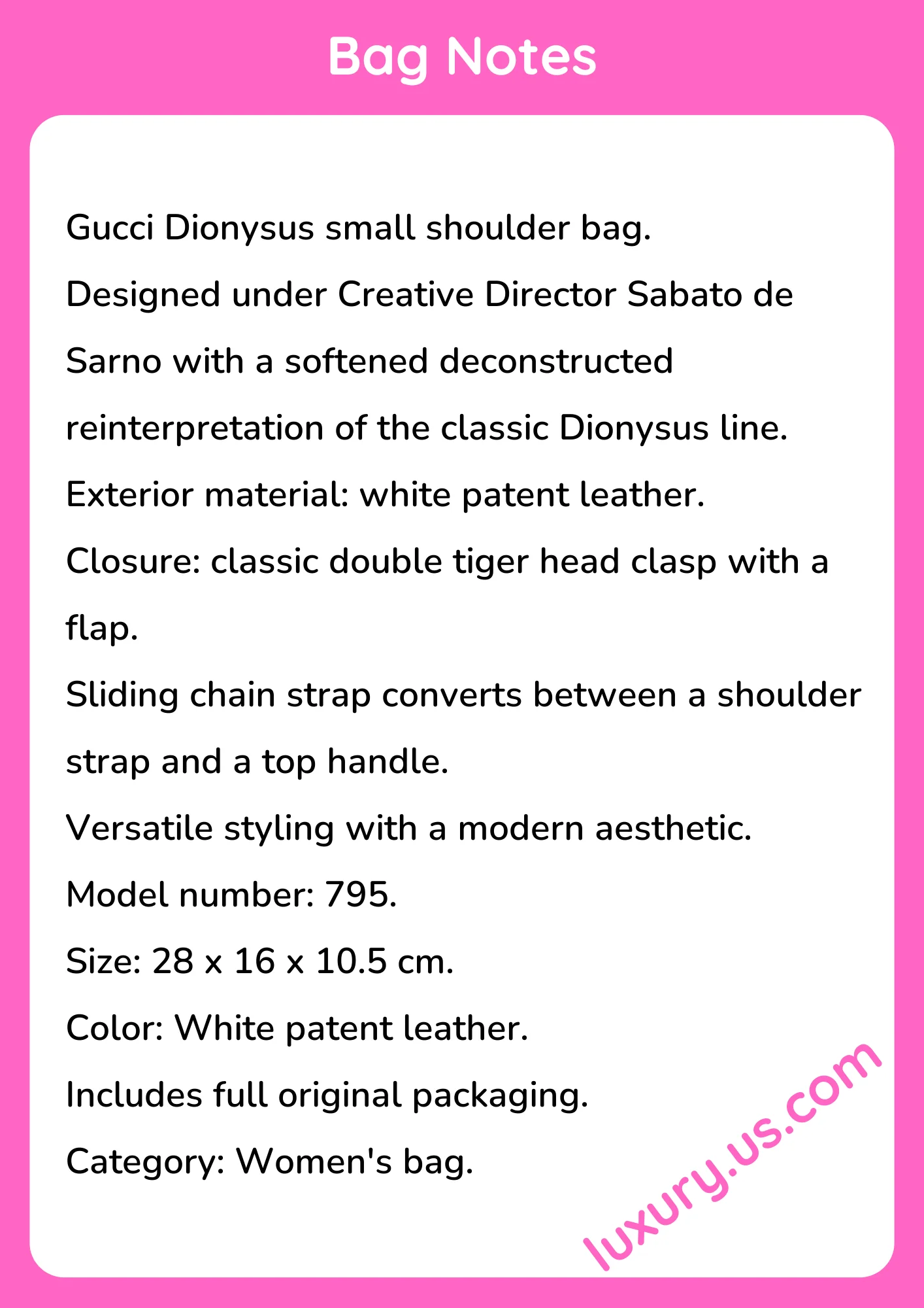 Gucci Dionysus 795 White 28cm 28x16x10.5 cm - short_description_image1