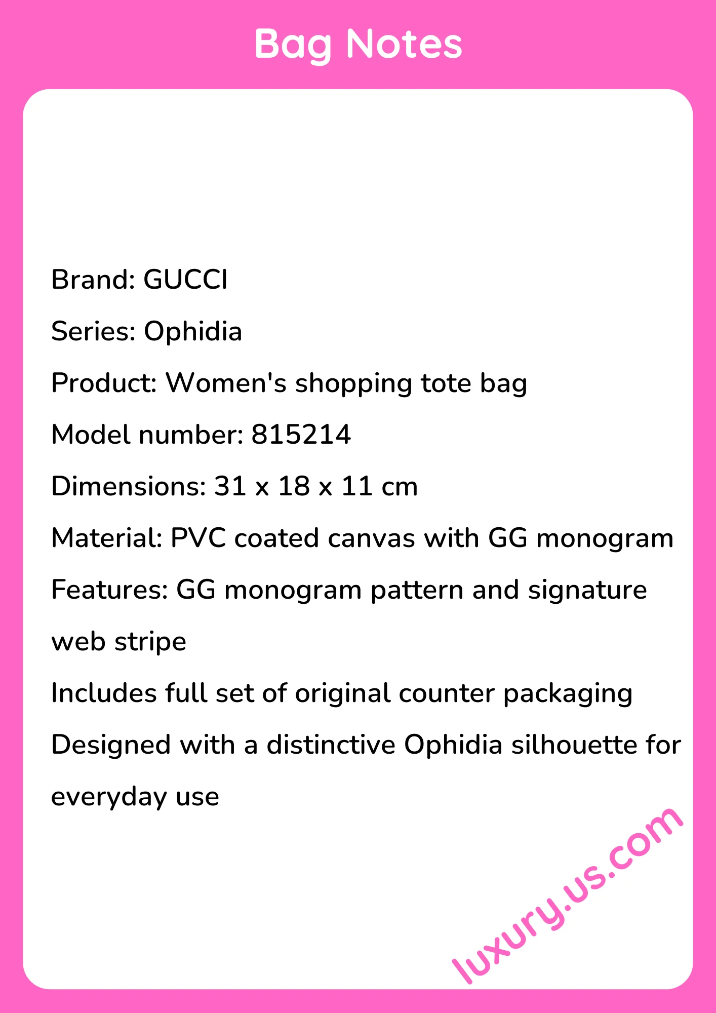 Gucci Ophidia Shopping Tote Bag 815214 31x18x11 cm - short_description_image1