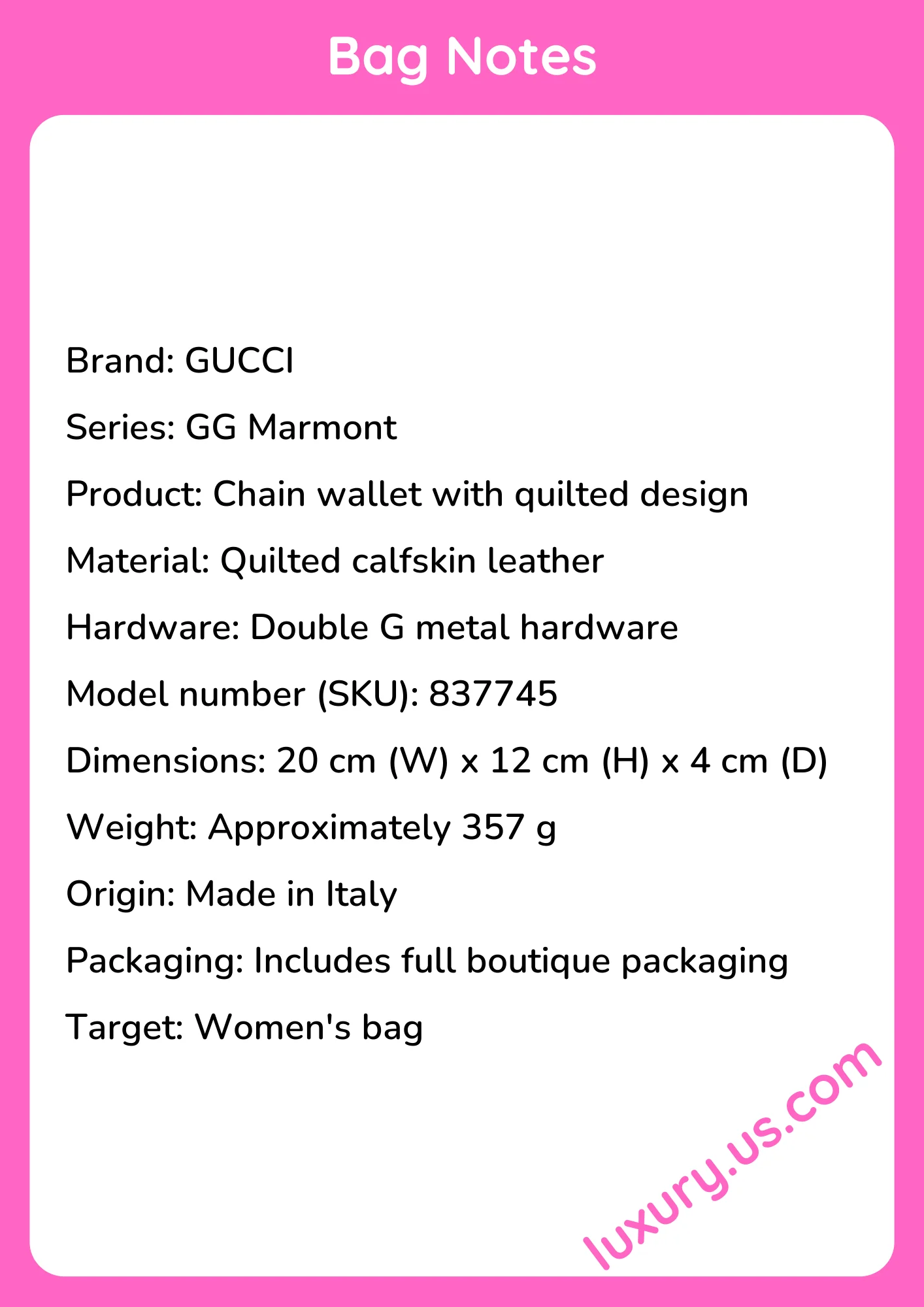 Gucci GG Marmont Chain Wallet 20cm x 12cm x 4cm - short_description_image1