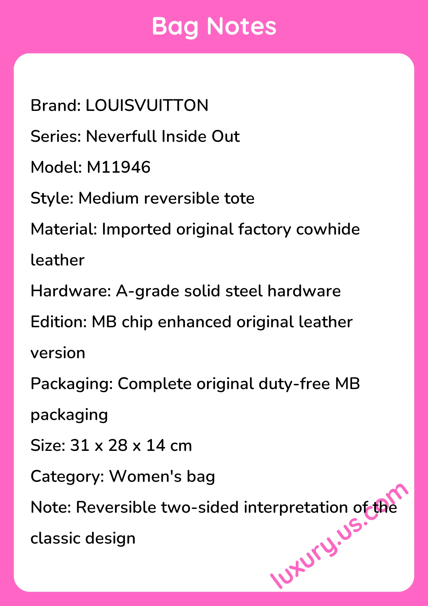 Louisvuitton Neverfull Inside Out Medium Tote M11946 31x28x14cm - short_description_image1