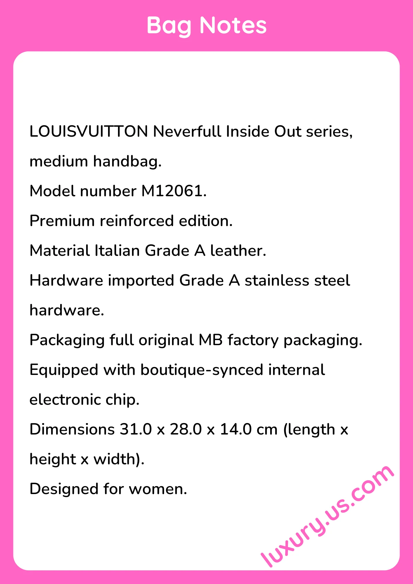 Louisvuitton Neverfull Inside Out Medium Handbag 31.0 x 28.0 x 14.0 cm Louisvuitton Neverfull Inside Out Medium Handbag 31.0 x 28.0 x 14.0 cm - short_description_image1