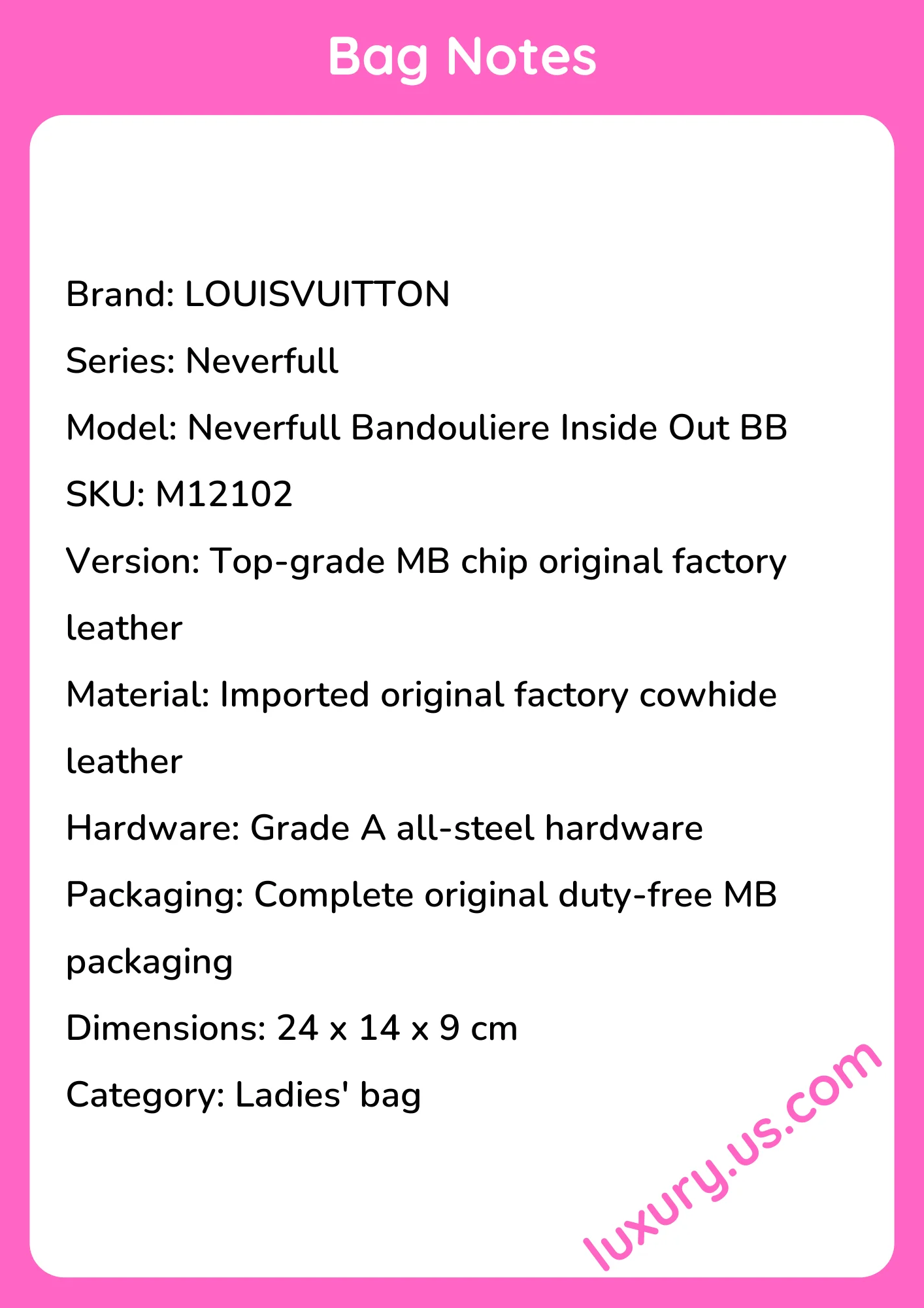 Louisvuitton Neverfull Bandouliere Inside Out BB M12102 24x14x9 cm - short_description_image1