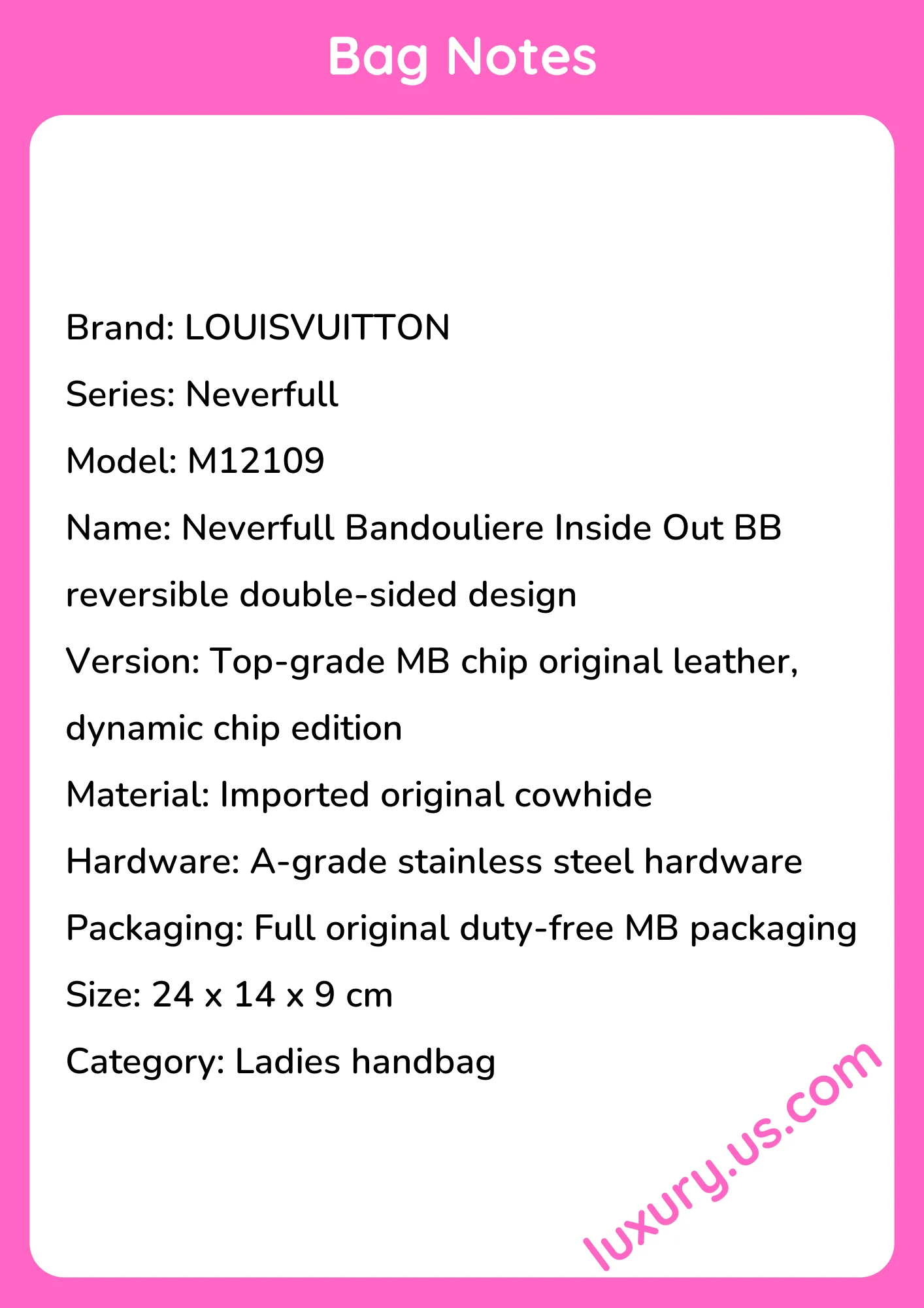 Louisvuitton Neverfull Bandouliere Inside Out BB M12109 24x14x9 cm Louisvuitton Neverfull Bandouliere Inside Out BB M12109 24x14x9 cm - short_description_image1