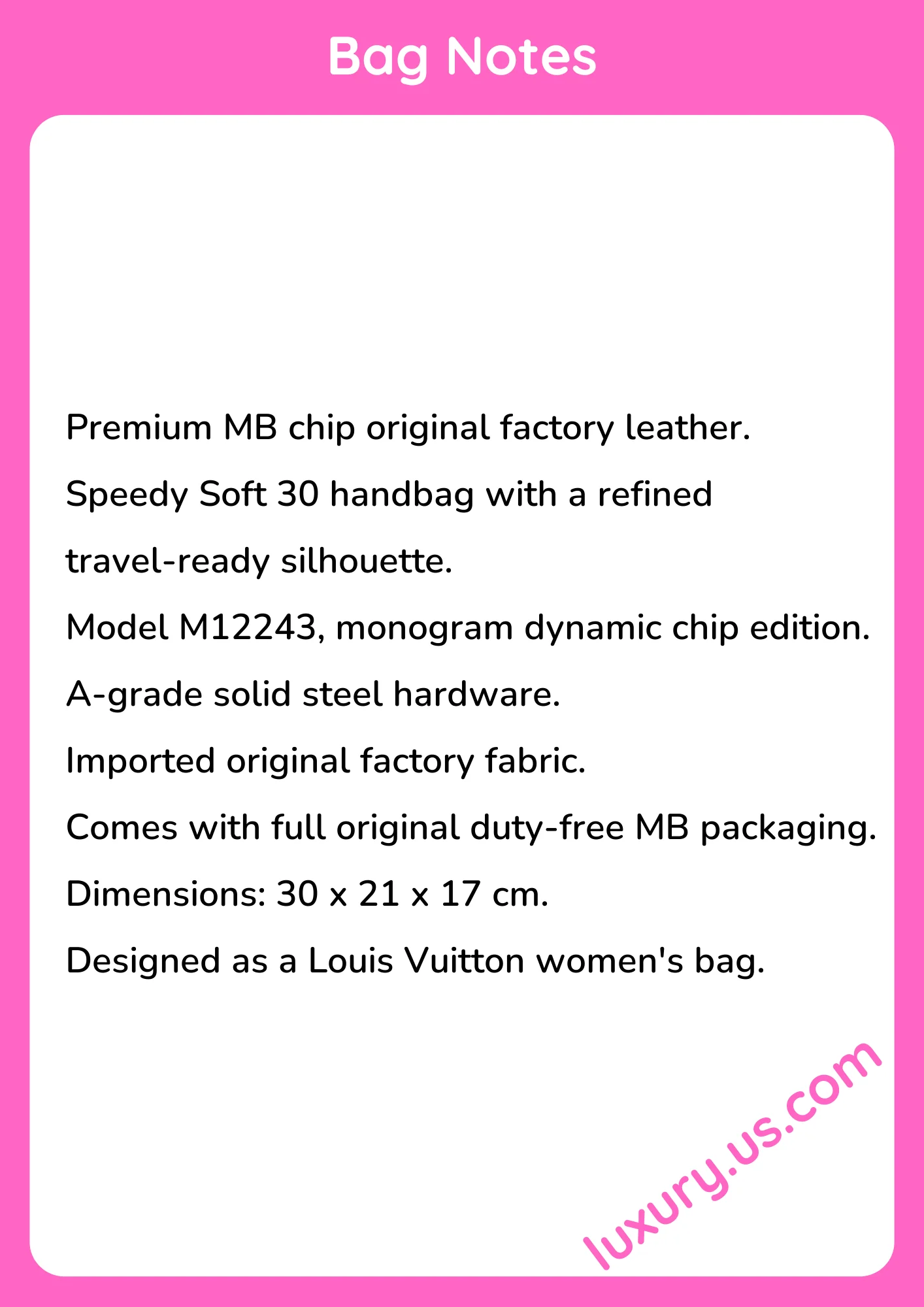 Louisvuitton Speedy Soft 30 M12243 30 x 21 x 17 cm Louisvuitton Speedy Soft 30 M12243 30 x 21 x 17 cm - short_description_image1