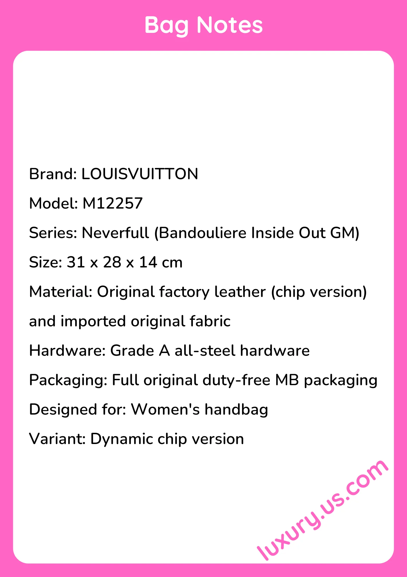 Louisvuitton Neverfull Bandouliere Inside Out GM Handbag M12257 31x28x14 cm - short_description_image1