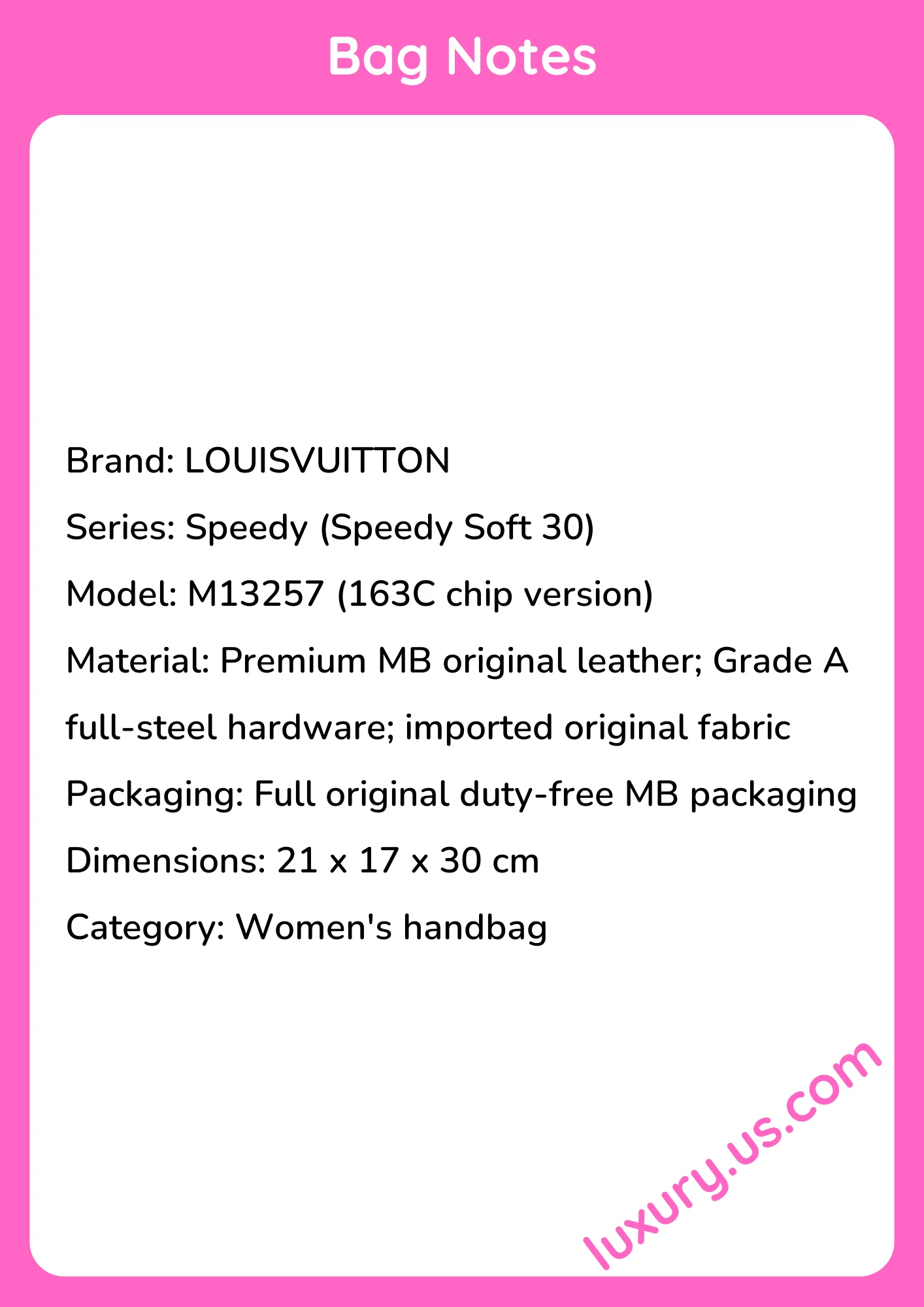 Louisvuitton Speedy Soft Handbag M13257 30cm Louisvuitton Speedy Soft Handbag M13257 30cm - short_description_image1