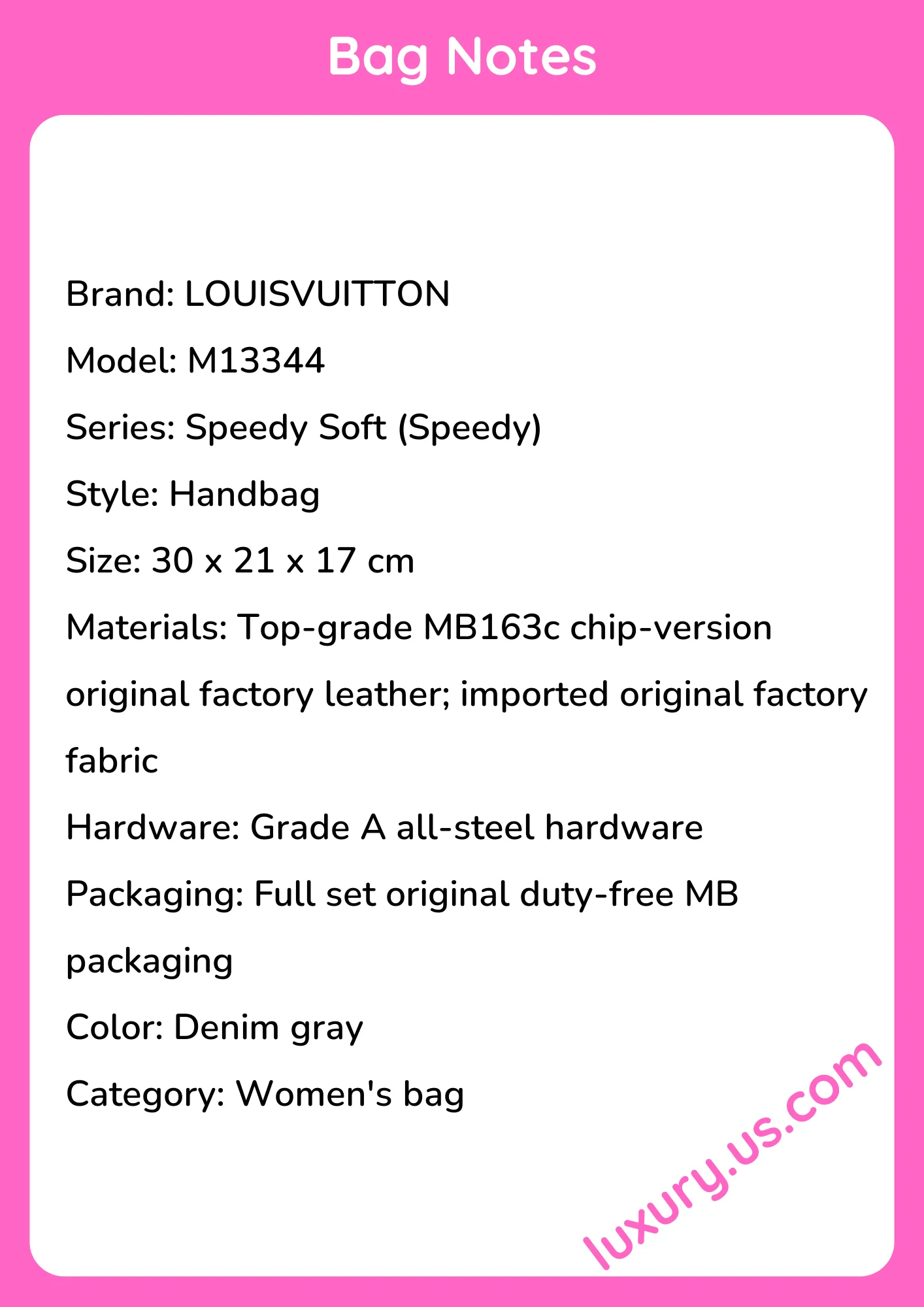 Louisvuitton Speedy Soft 30 Handbag M13344 30x21x17 cm Louisvuitton Speedy Soft 30 Handbag M13344 30x21x17 cm - short_description_image1