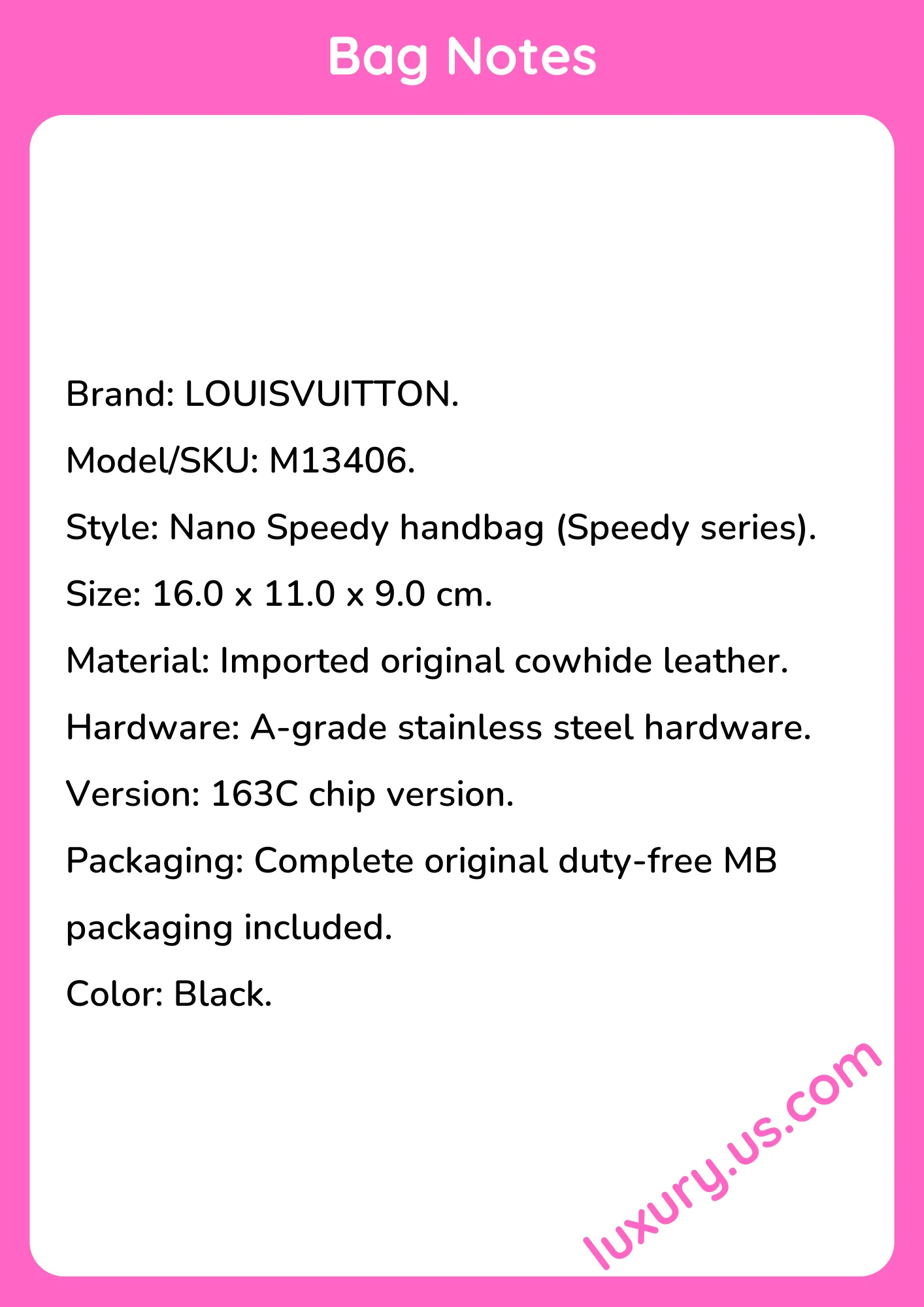 Louisvuitton Nano Speedy M13406 16.0 x 11.0 x 9.0 cm Louisvuitton Nano Speedy M13406 16.0 x 11.0 x 9.0 cm - short_description_image1