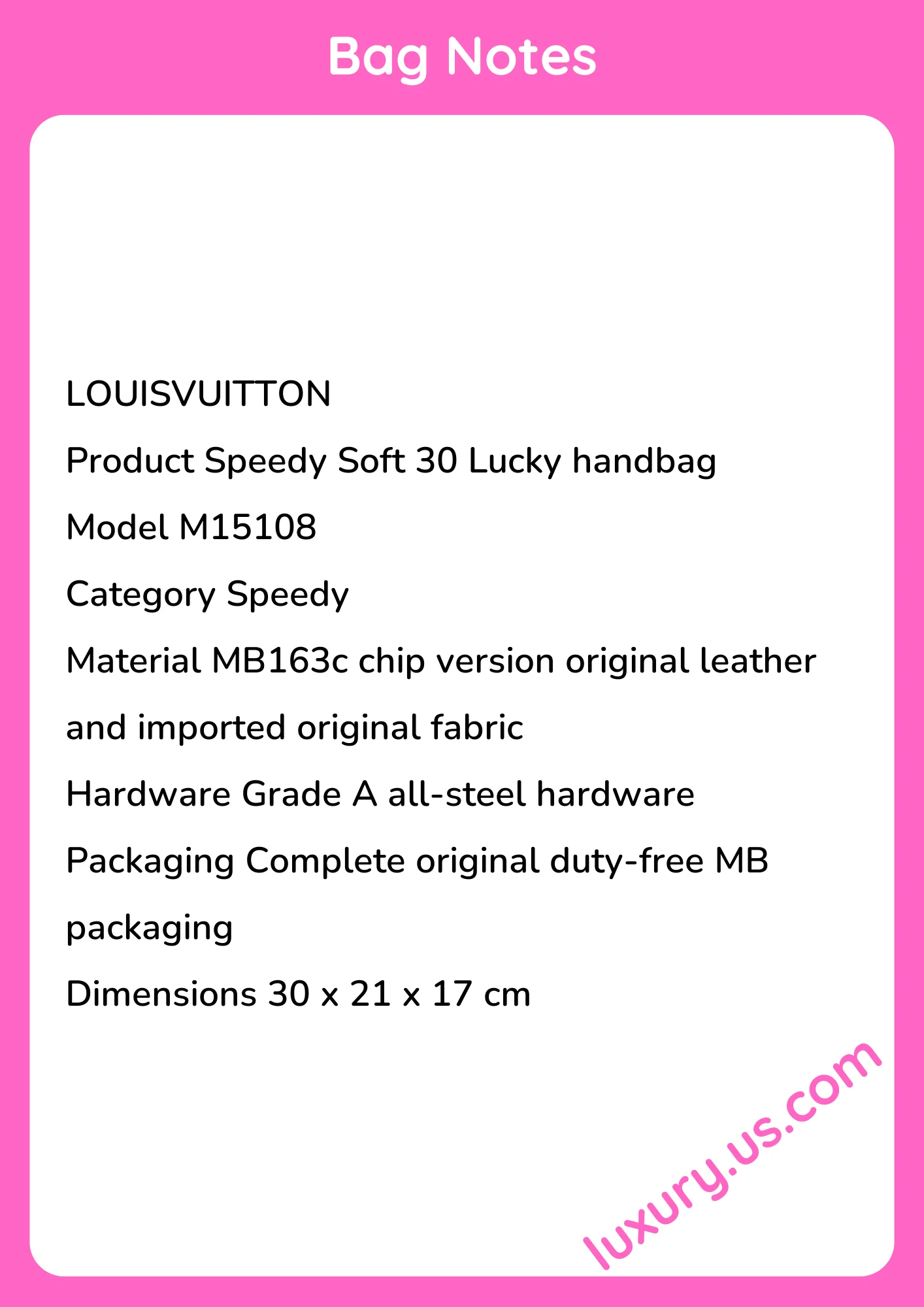 Louisvuitton Speedy Soft 30 Lucky M15108 30x21x17 cm Louisvuitton Speedy Soft 30 Lucky M15108 30x21x17 cm - short_description_image1