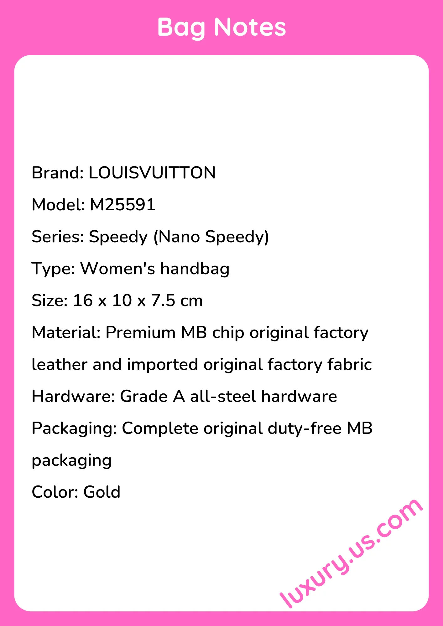 Louisvuitton Nano Speedy Handbag M25591 16x10x7.5 cm Louisvuitton Nano Speedy Handbag M25591 16x10x7.5 cm - short_description_image1