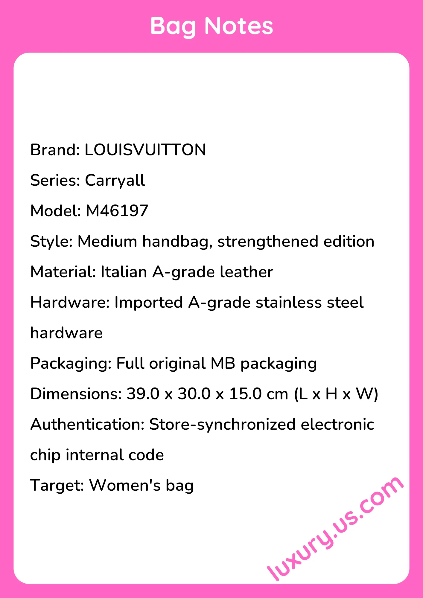 Louisvuitton Carryall Medium Handbag Strengthened Edition M46197 39.0 x 30.0 x 15.0 cm - short_description_image1