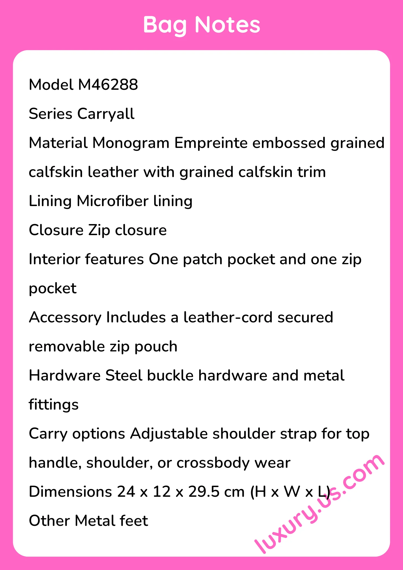 Louisvuitton Carryall Small Handbag M46288 24 x 12 x 29.5 cm - short_description_image1