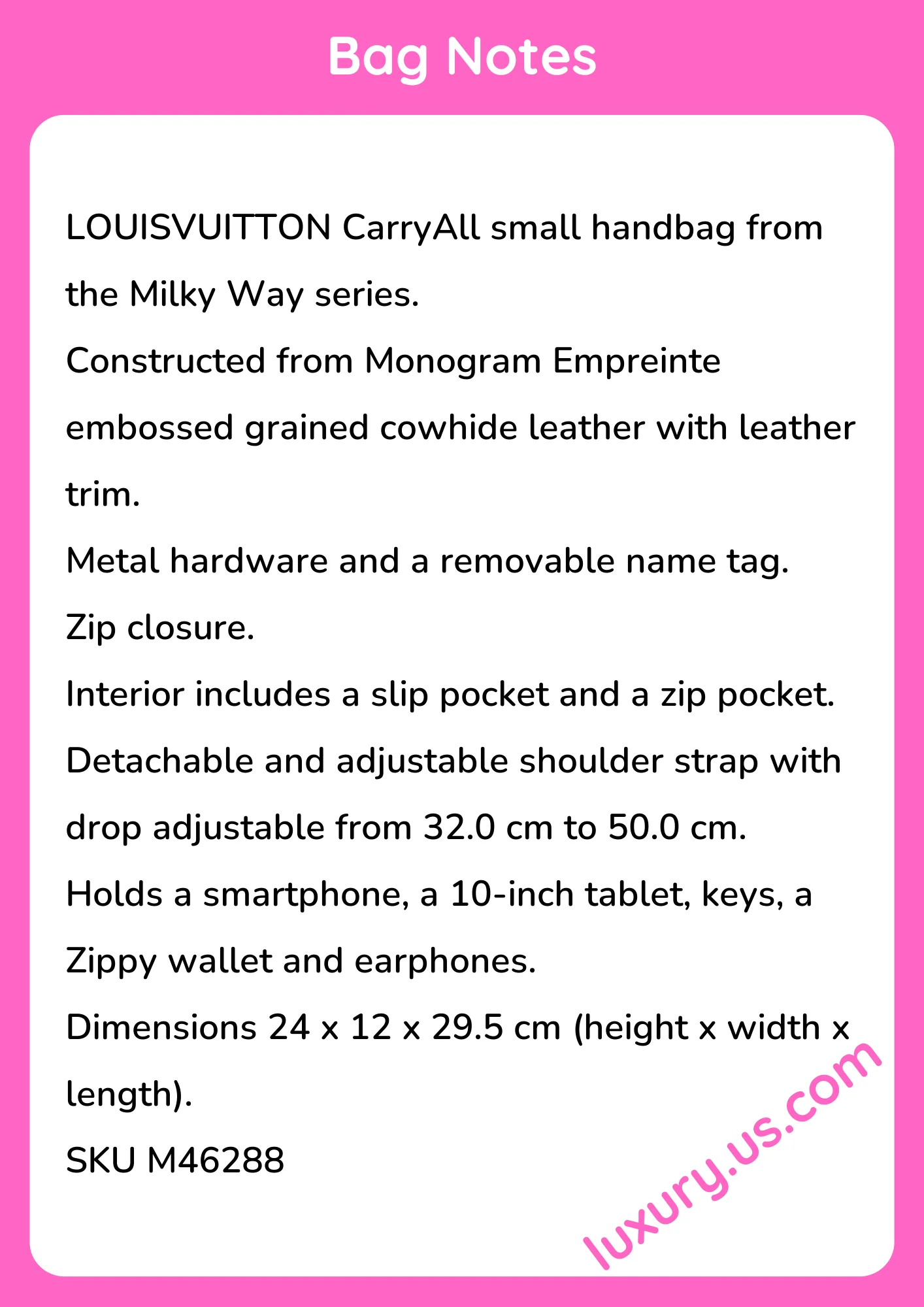 Louisvuitton CarryAll Small Handbag Monogram Empreinte Milky Way 24 x 12 x 29.5 cm - short_description_image1