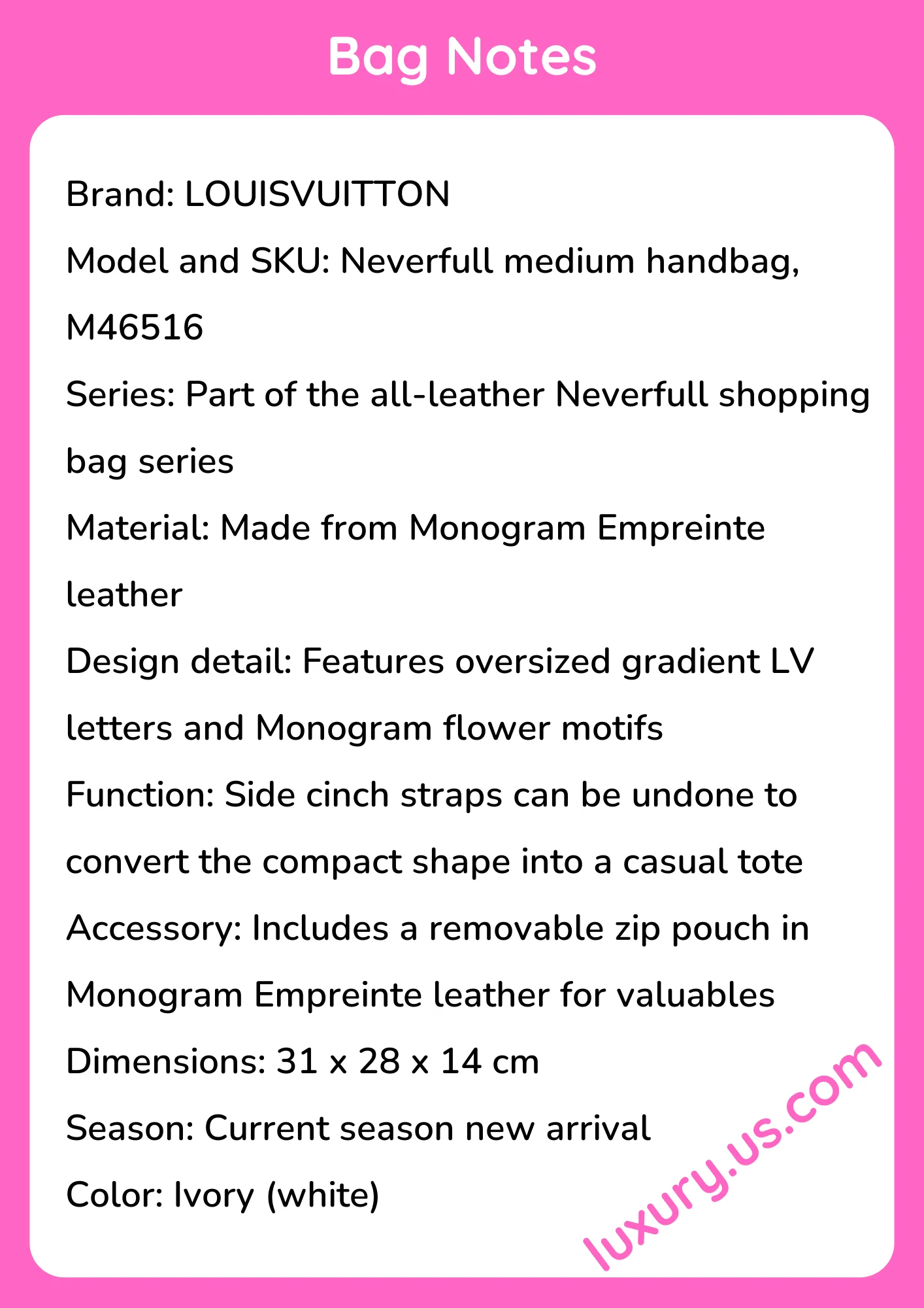 Louisvuitton Neverfull Medium Handbag M46516 31x28x14 cm - short_description_image1