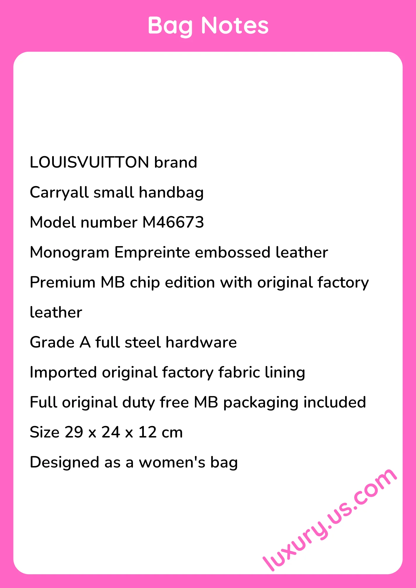 Louisvuitton Carryall Small Handbag Monogram Empreinte Embossed Leather M46673 29x24x12 cm - short_description_image1