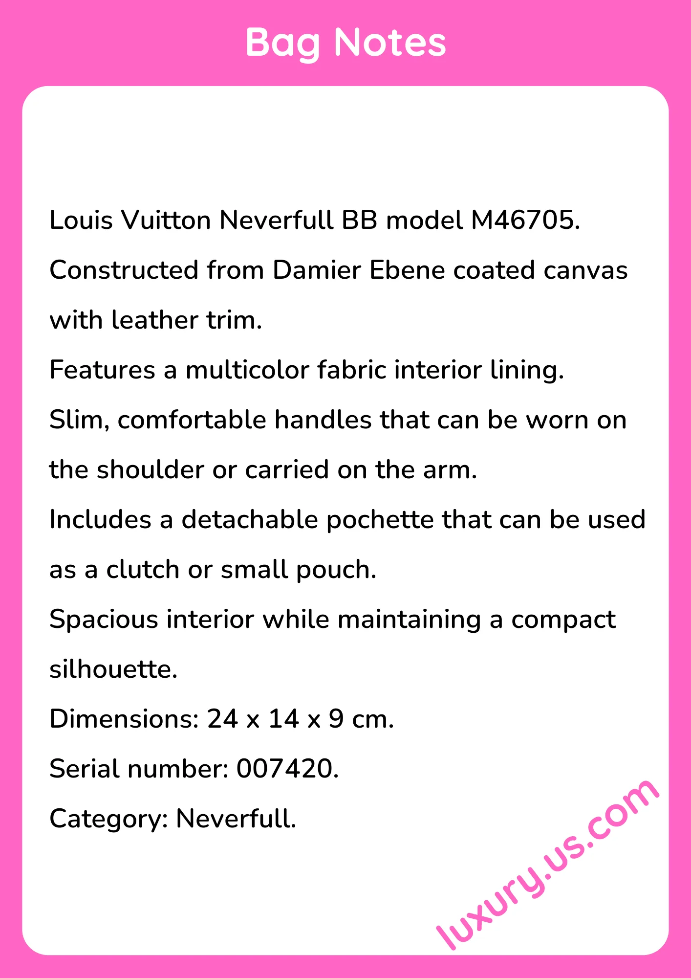 Louisvuitton Neverfull BB M46705 24x14x9 cm - short_description_image1