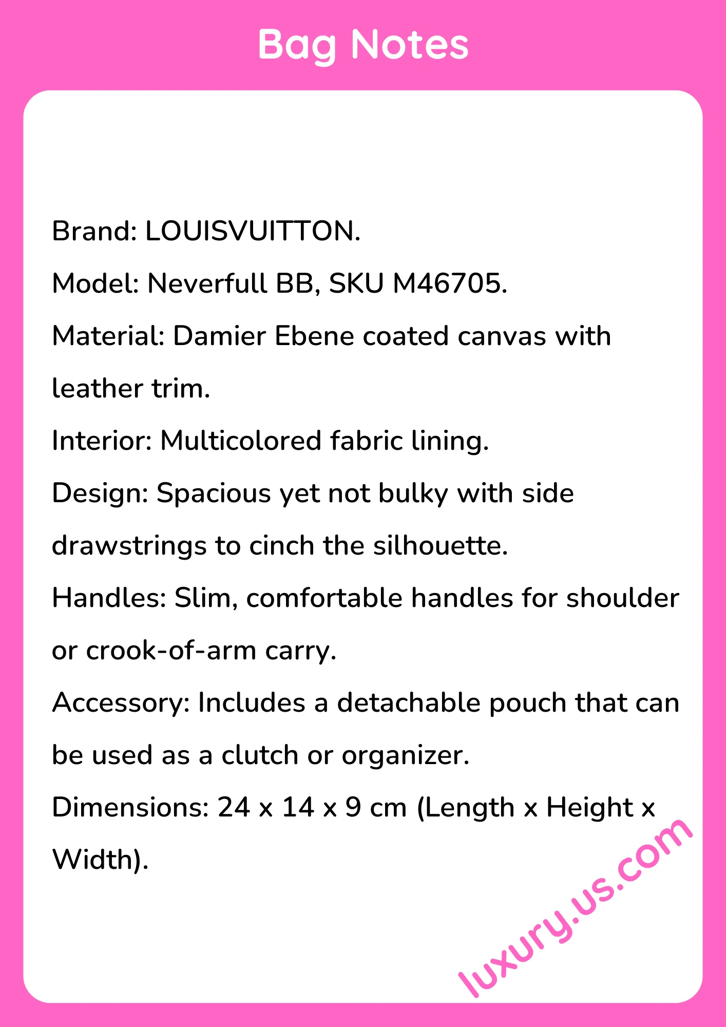 Louisvuitton Neverfull BB M46705 24x14x9 cm - short_description_image1