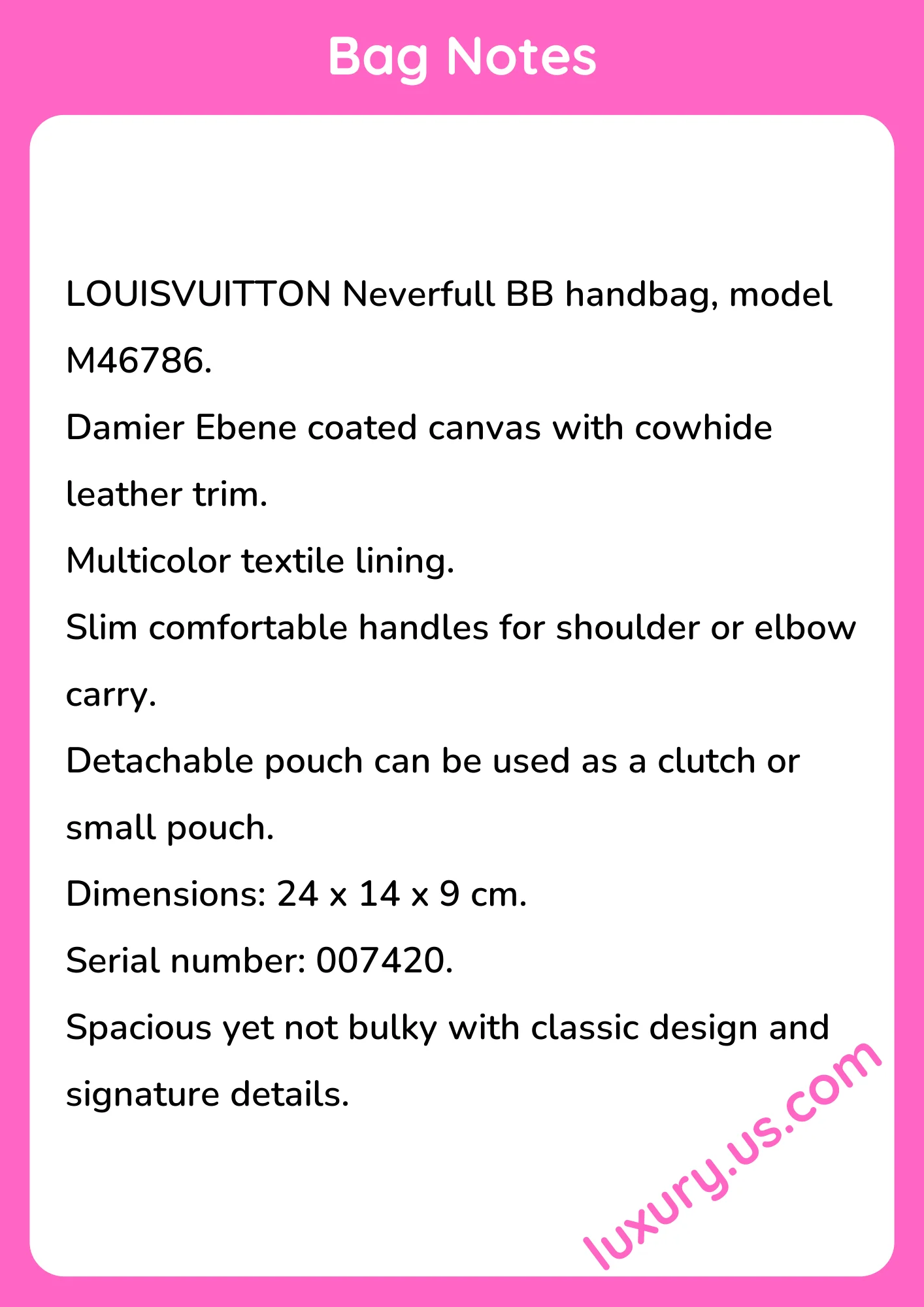 Louisvuitton Neverfull BB M46786 24x14x9 cm - short_description_image1