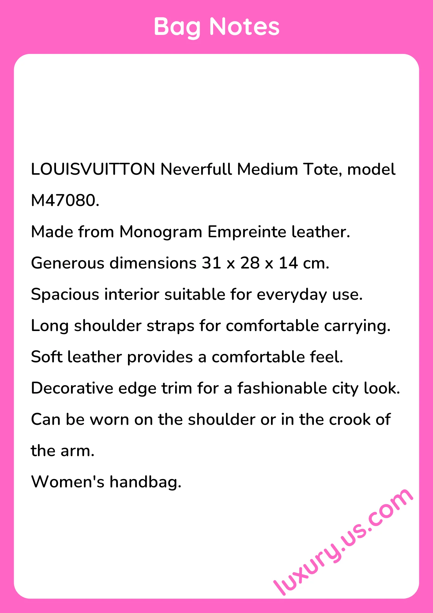 Louisvuitton Neverfull Medium Tote M47080 31x28x14cm - short_description_image1