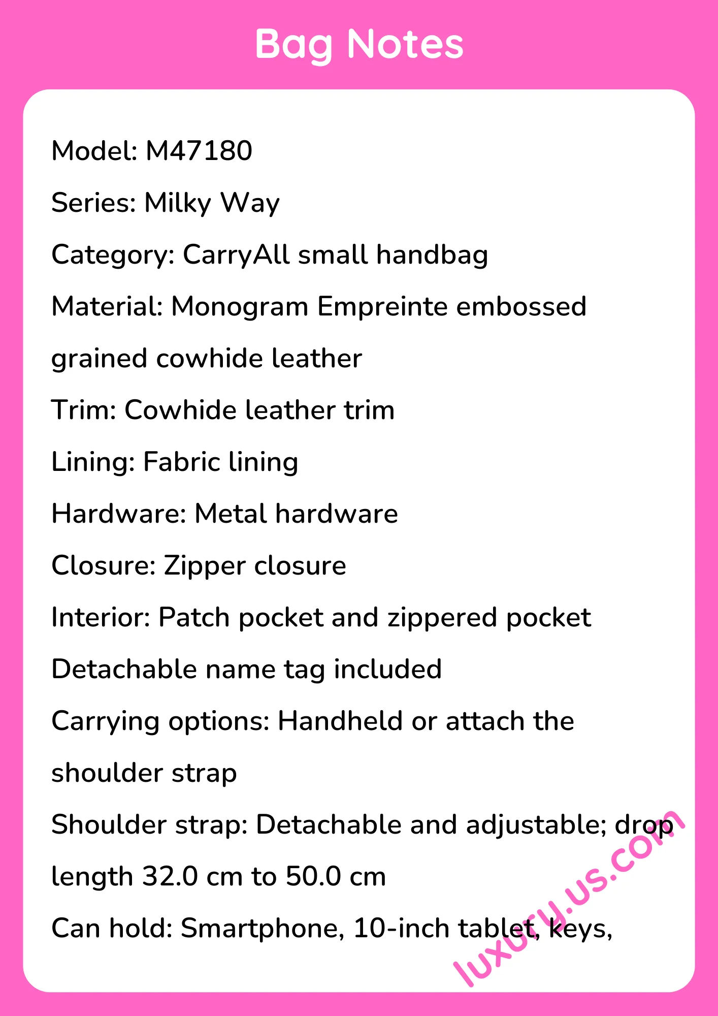 Louisvuitton Milky Way CarryAll Small Handbag Monogram Empreinte Leather 24 x 12 x 29.5 cm - short_description_image1