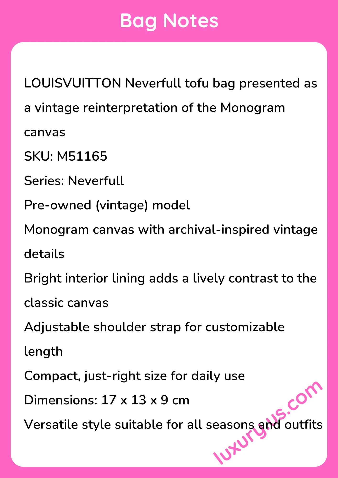 Louisvuitton Neverfull Tofu Bag M51165 17x13x9 cm - short_description_image1