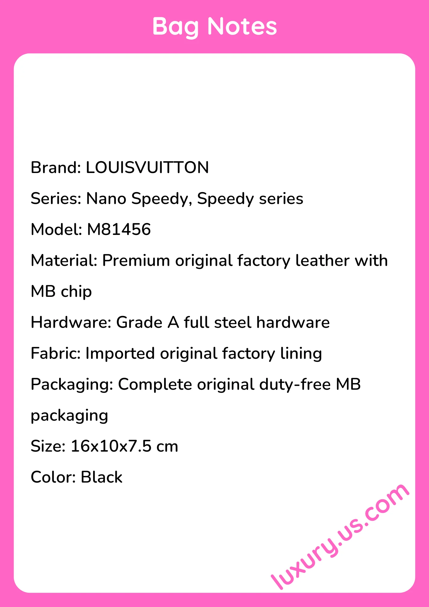 Louisvuitton Nano Speedy Handbag M81456 16x10x7.5 cm Louisvuitton Nano Speedy Handbag M81456 16x10x7.5 cm - short_description_image1