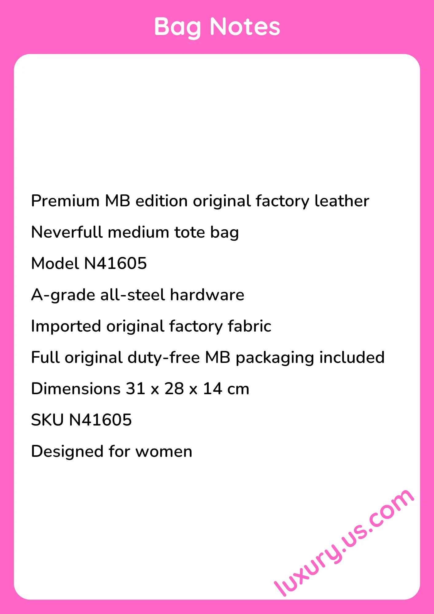 Louisvuitton Neverfull Medium Tote N41605 31x28x14 cm - short_description_image1