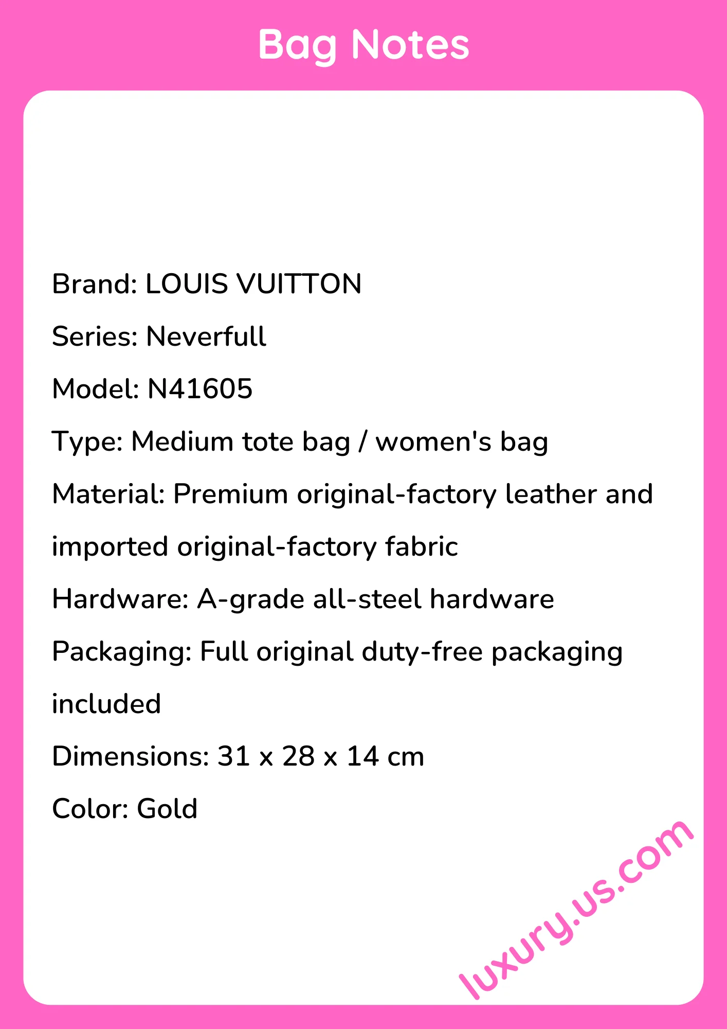 Louisvuitton Neverfull N41605 31x28x14 cm Louisvuitton Neverfull N41605 31x28x14 cm - short_description_image1