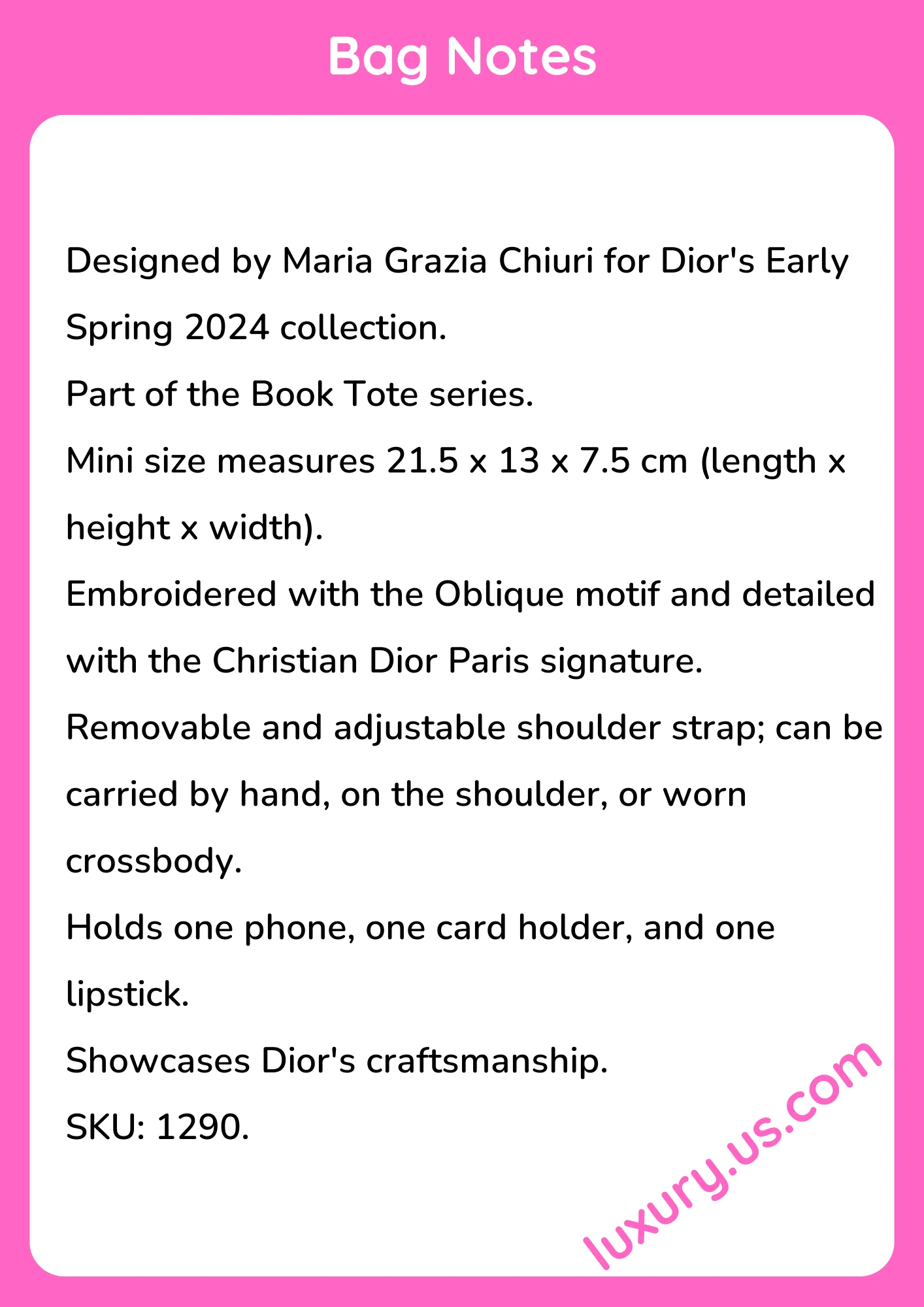 Dior Mini Book Tote Bag with Detachable Adjustable Strap 21.5 x 13 x 7.5 cm - short_description_image1