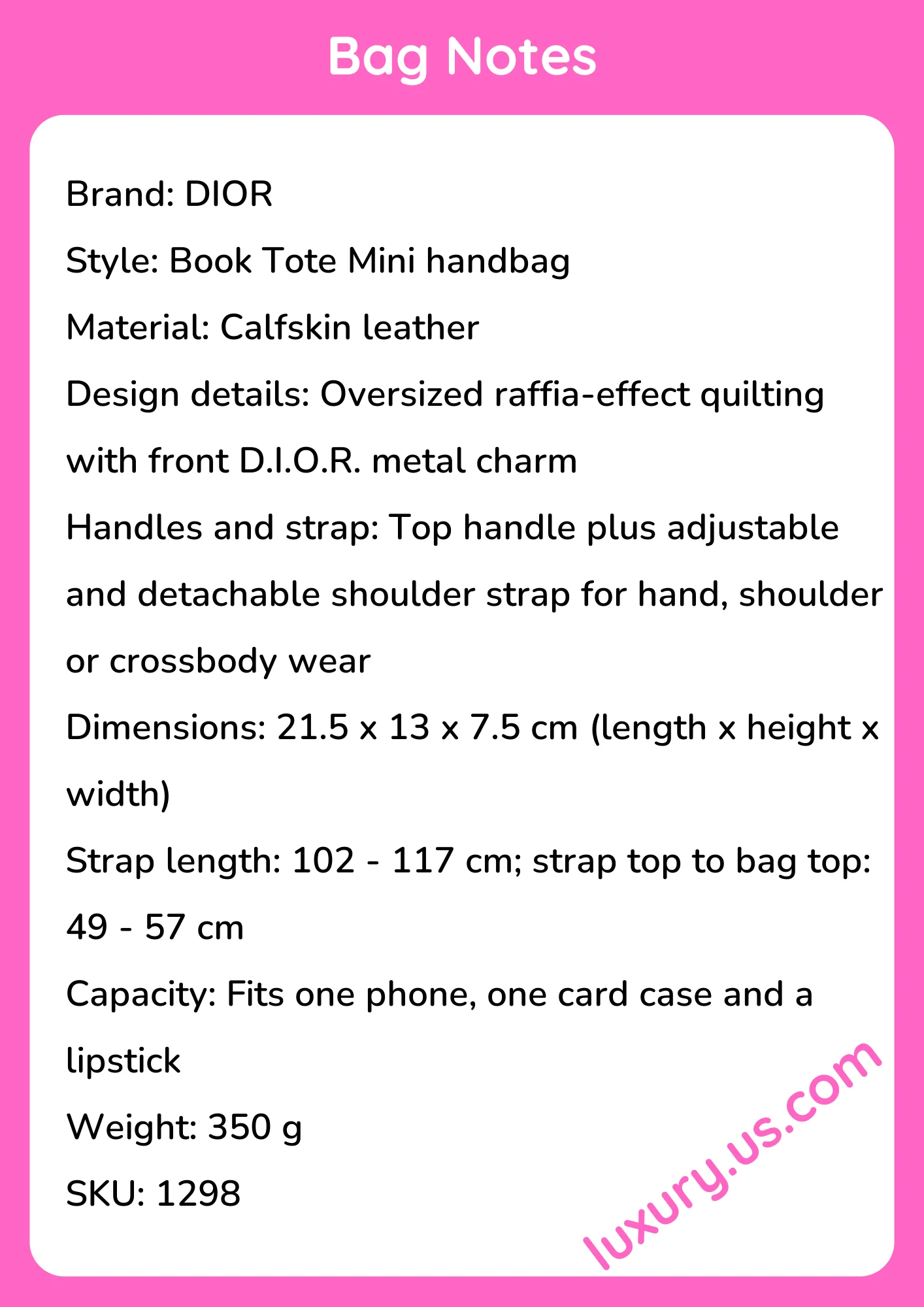 Dior Book Tote Mini Handbag 21.5 x 13 x 7.5 cm - short_description_image1