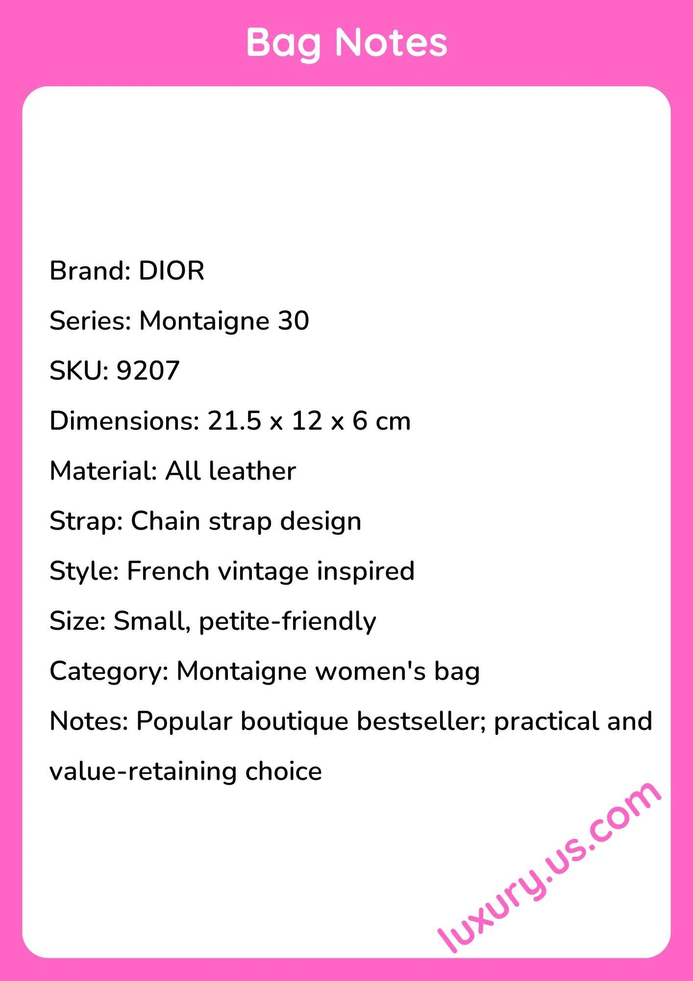 Dior Montaigne 30 Small All-Leather Chain Bag 21.5x12x6 cm - short_description_image1