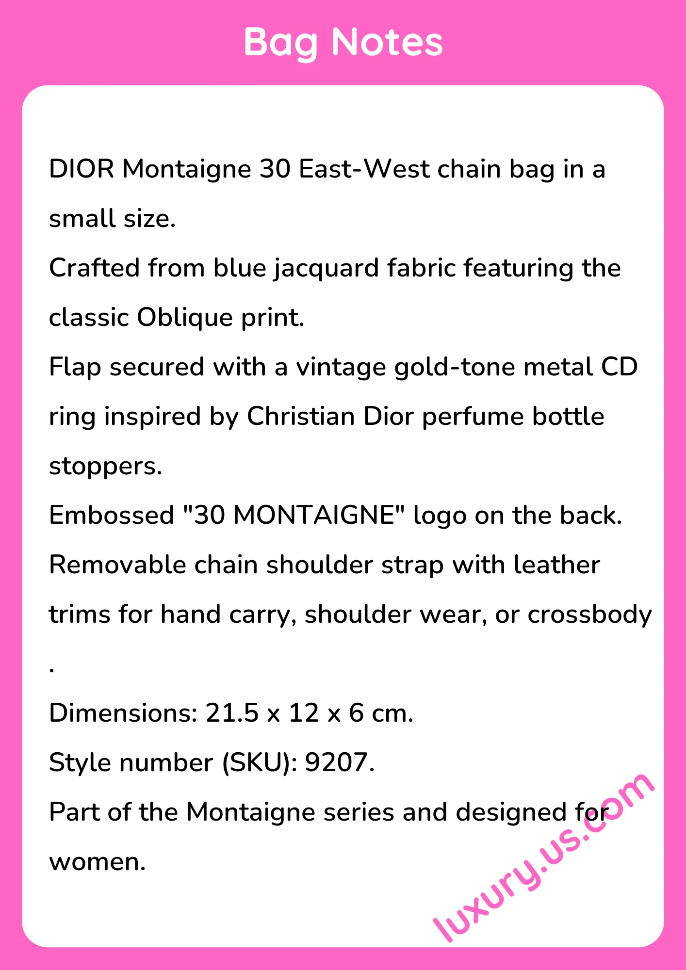 Dior Montaigne 30 East-West Chain Bag 21.5x12x6 cm - short_description_image1