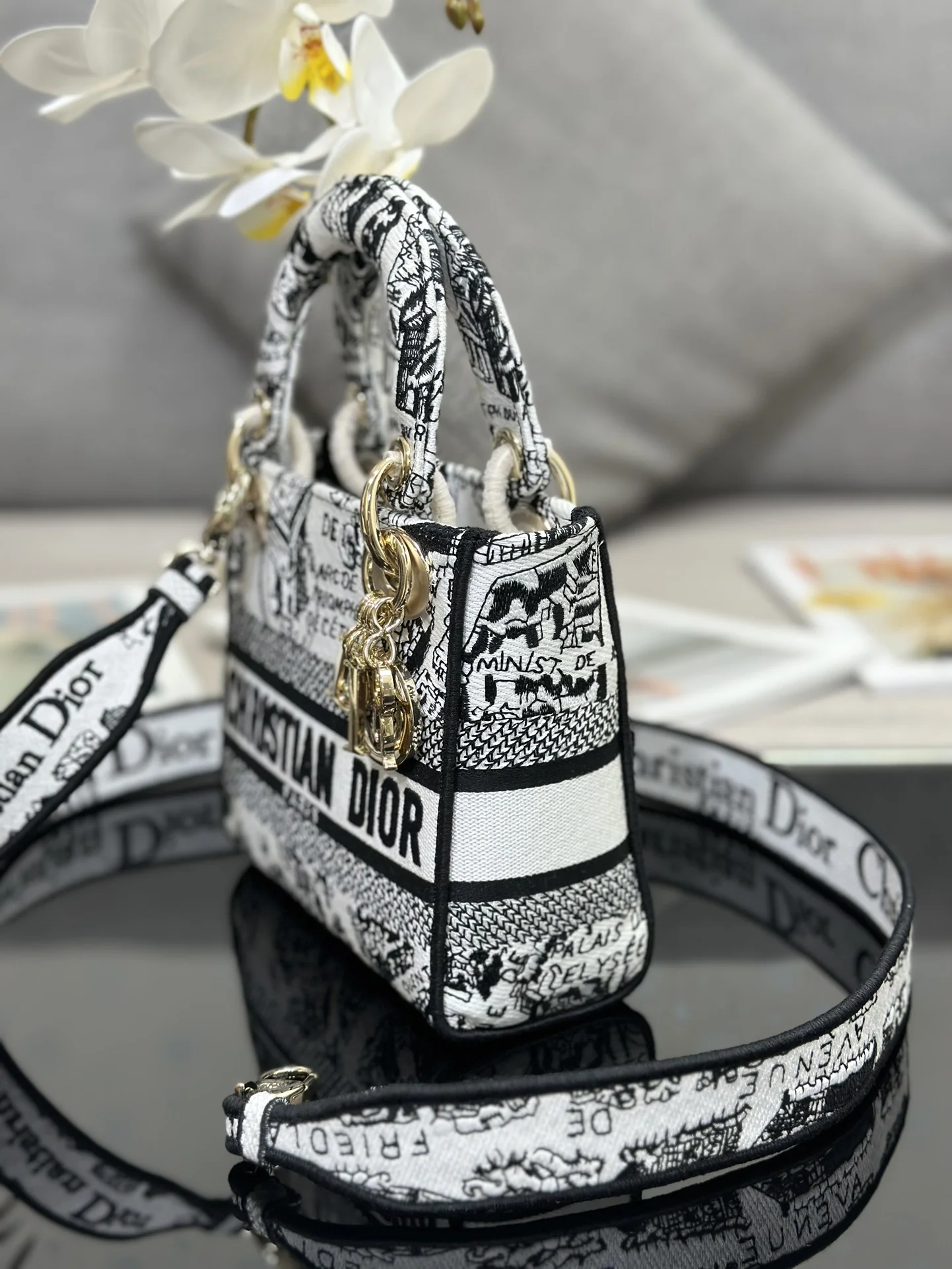 Dior Lady D-Lite Mini Embroidered Map Handbag 17 x 15 x 7 cm - description_image3